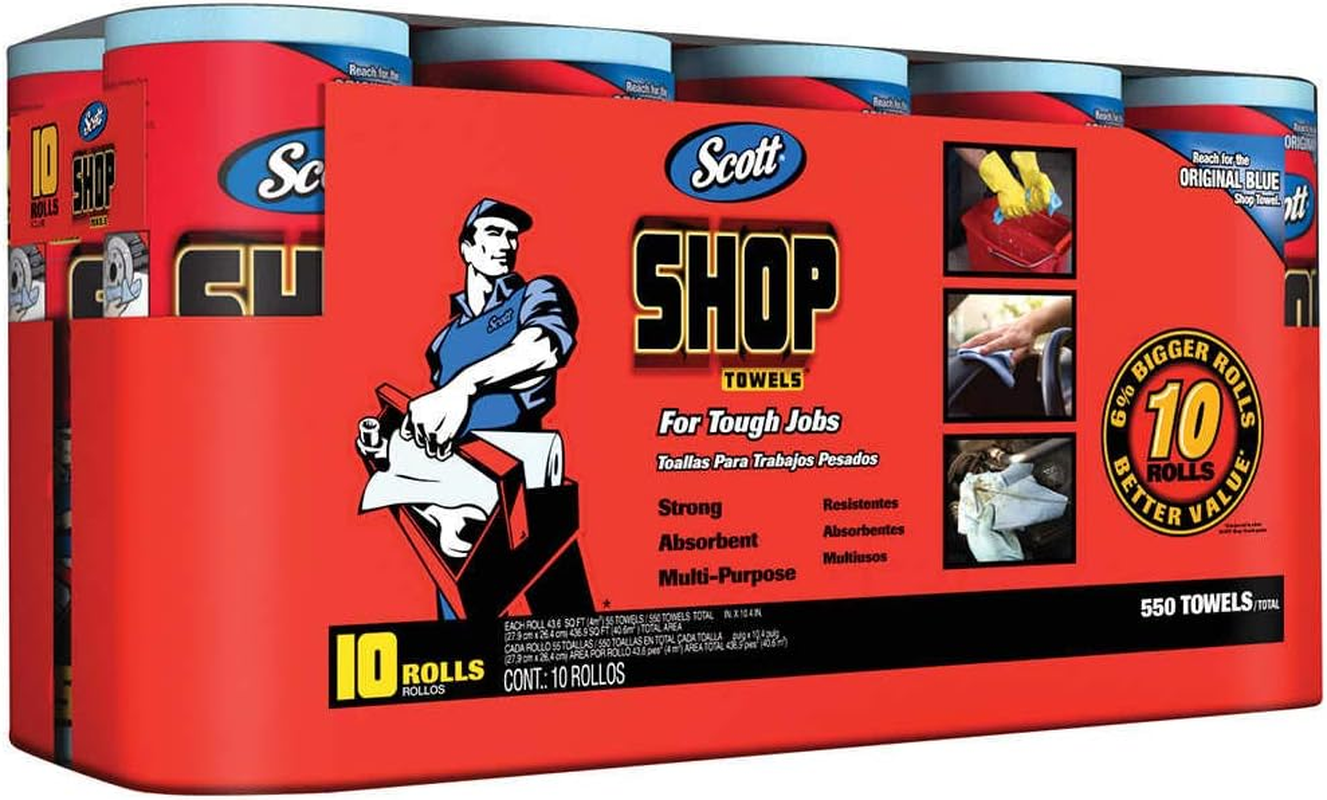 Scott Shop 10-Pack 55 Towels per Roll, 11" X 10.4" Sheet Size, Absorbs Liquids, Oils and Grease, 11 X 10.4 Inches image number 2