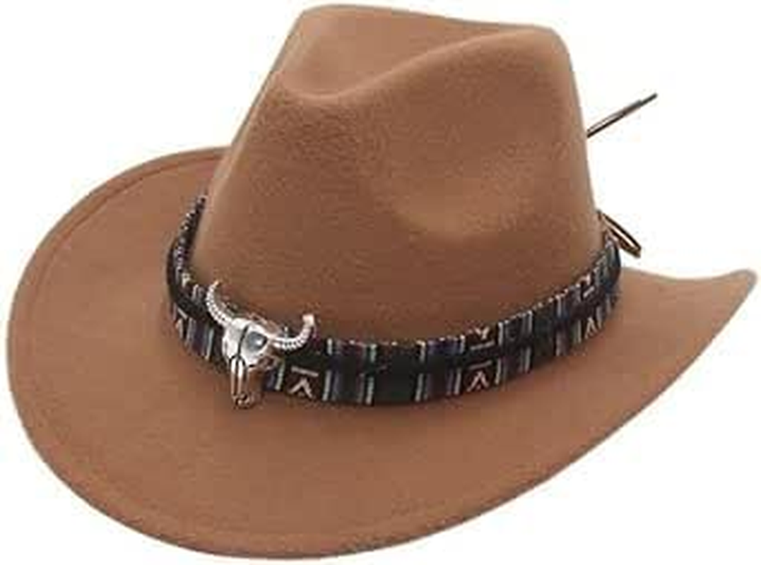 Wide Brim Men and Woman'S Western Outback Cowboy Hat with Metal Bull Head Khaki image number 3