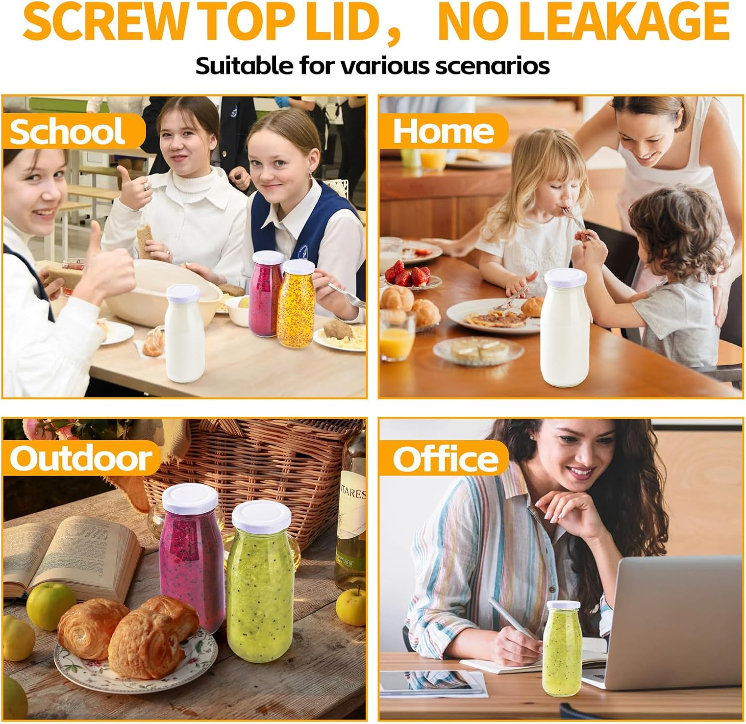 V&middot;Colokishi 6Pcs 250Ml Glass Milk Bottles with Lids, Mini Milk Bottles, Glass Straws, Labels and Whiteboard Pen for Beverages, Weddings Decoration image number 6