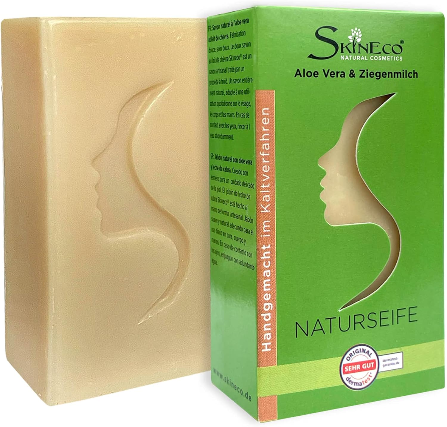 Skineco Natural Soap | Sustainable Goat Milk Soap with Aloe Vera | Piece of Soap for Dry Skin | Body Soap | Handmade Natural Cosmetics | Face Cleansing | Clear Skin | Mild Firm Shower image number 5