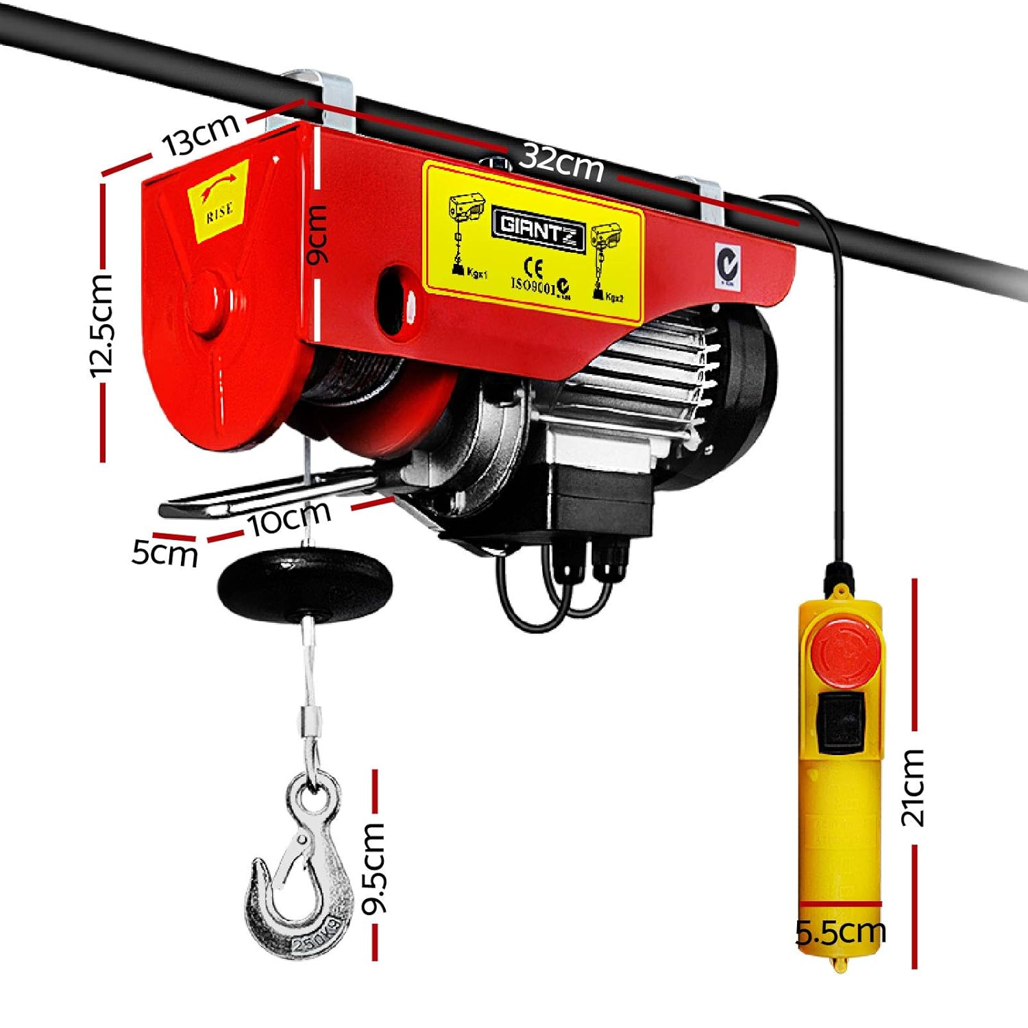 Giantz Electric Hoist, 250Kg 510W Rope Tool Electronic Cable Hoists Lift Crane Remote Control Chain Lifting Winch Home Garage Work Machine, 18M High Tensile Cables Magnetic Single Double Ropes Red image number 5