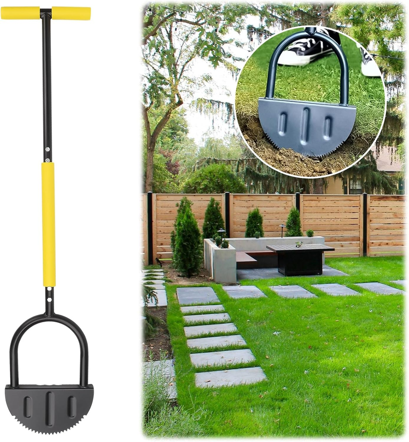 Ruaizel Saw-Tooth Edger Lawn Tool, Manual Grass Edger, Half Moon Lawn Edger with Soft Handle, Hand Steel Edger for Grass Yard Landscape Sidewalk image number 1