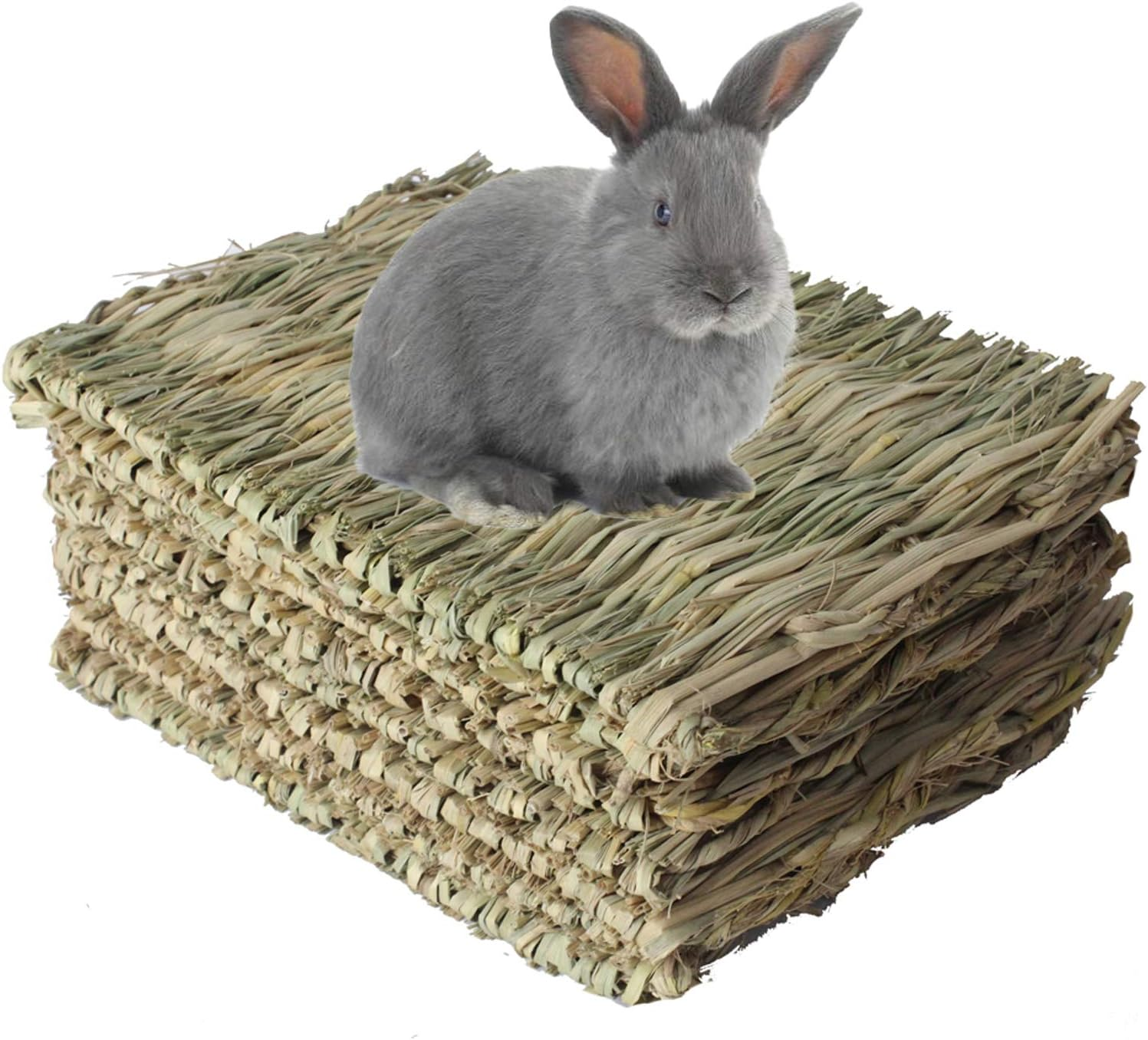 Kathson 8 PCS Bunny Grass Mat Natural Woven Pet Bed Nest Mats Rabbits Chew Toys for Hamsters Parrot Rabbits Hedgehog Guinea Pig Bunny and Other Small Animals image number 4