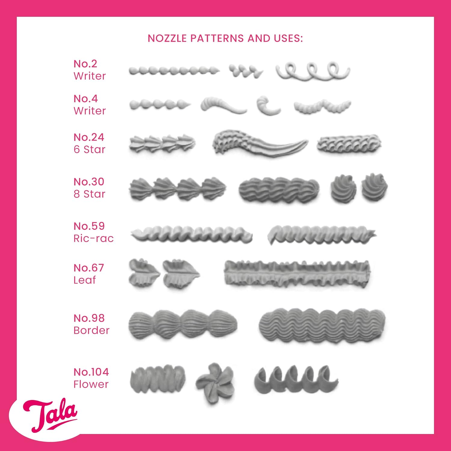 Tala Icing Bag Set with 8 Interchangeable Stainless Steel Piping Nozzles - Reusable Anti-Slip Large Piping Bags and Nozzles for Cake Decorating - Easy Handwash Cleaning image number 6