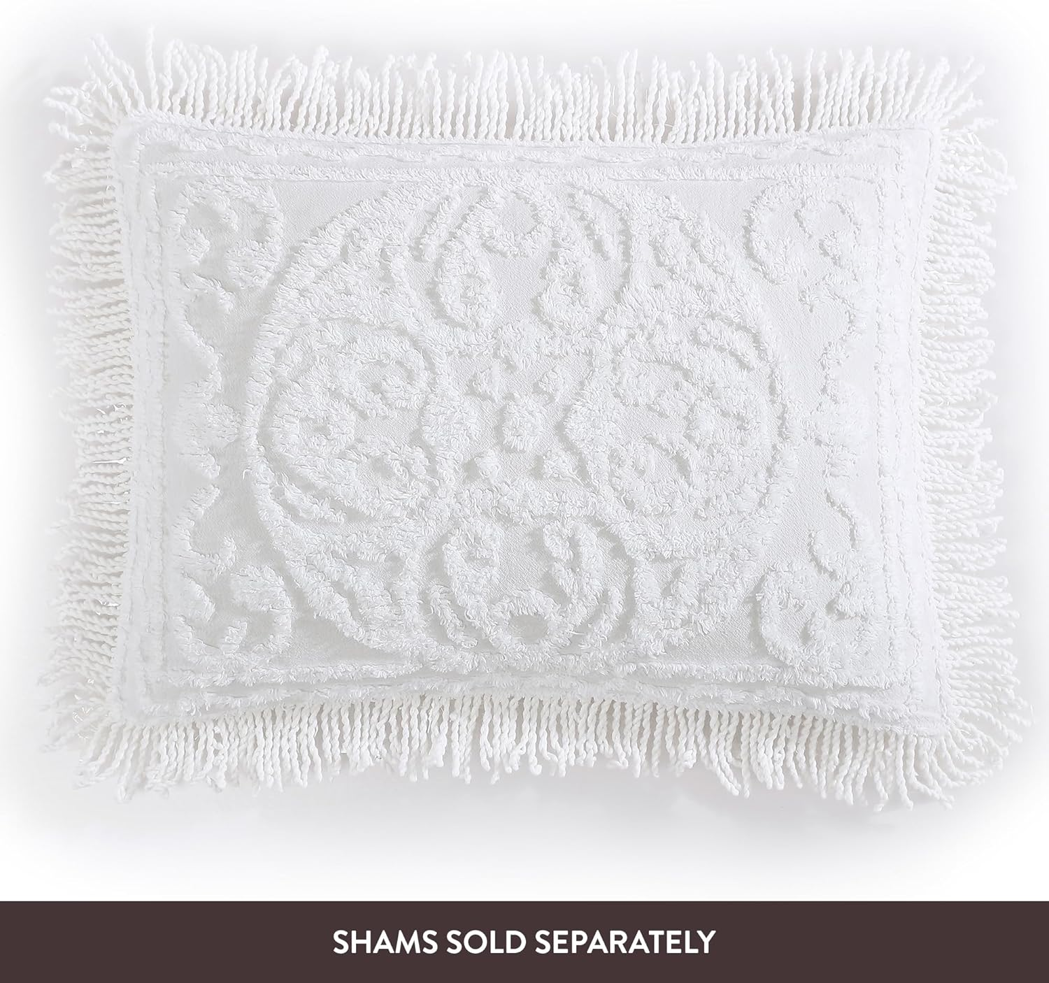 (Queen, White) - Beatrice Home Fashions Medallion Chenille Bedspread image number 1