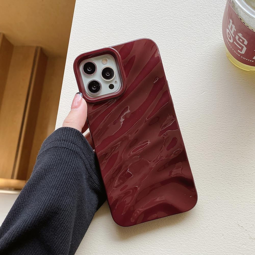 Cute Case for Iphone 16 6.1 Inch, Slim Wave Water Ripple Pattern Case for Girls Women & Men, Luxury Soft TPU Shockproof Protective Cover for Iphone 16-Wine Red