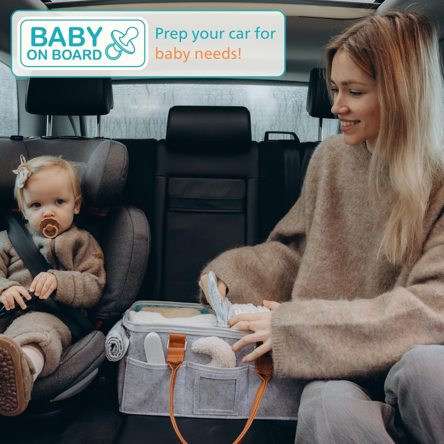 Misenfar Large Baby Diaper Caddy Storage Bag with Roll Lid and 2 Removable Dividers, Portable Nappy Caddy Storage Basket for Nursery, Changing Table, in the Car