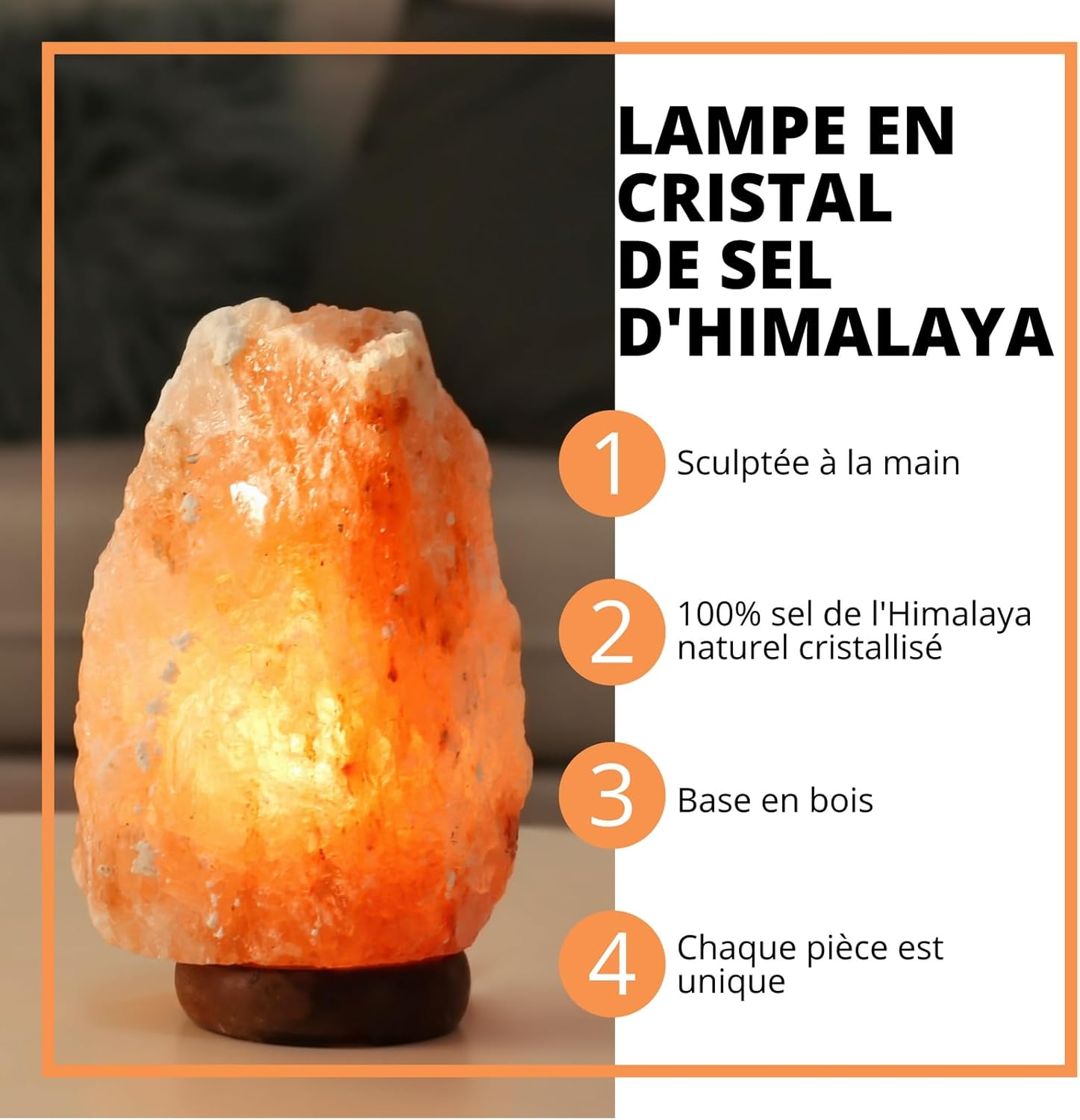 Himalayan Rock Crystal Salt USB Lamp - 100% Authentic Natural Crystal Himalayan Salt - Hand Carved - Wooden Base - USB Power Cable Included - Approximately 500G - Zen'Light