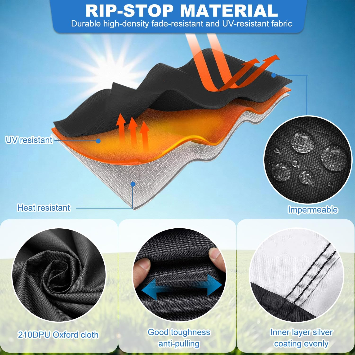 Extended BBQ Cover, Outdoor Waterproof Weber Q Cover for Q100 Q1000 Q1200 Q200 Q2000 Q2200 Series Grill Cover for Weber Q1200 Series on Cart, Longer Barbecue Cover for BBQ Cover image number 4