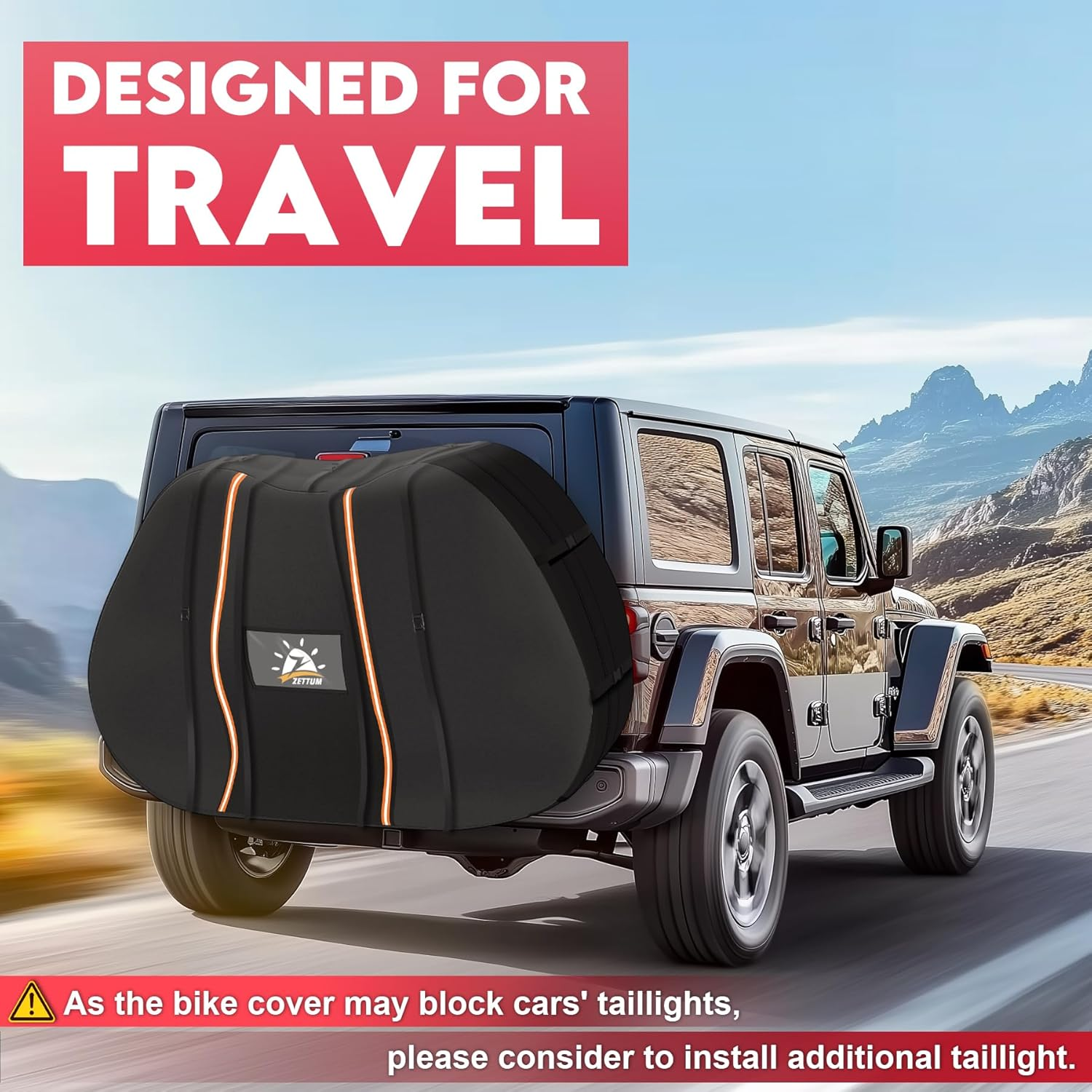 Zettum Bike Cover for Transport 2 Bike - 600D Travel Bike Covers for Bikes on Rear Bike Rack Heavy Duty & Waterproof, Outdoor Full Bicycle Rack Cover for 2 Bikes on Car Hitch Storage