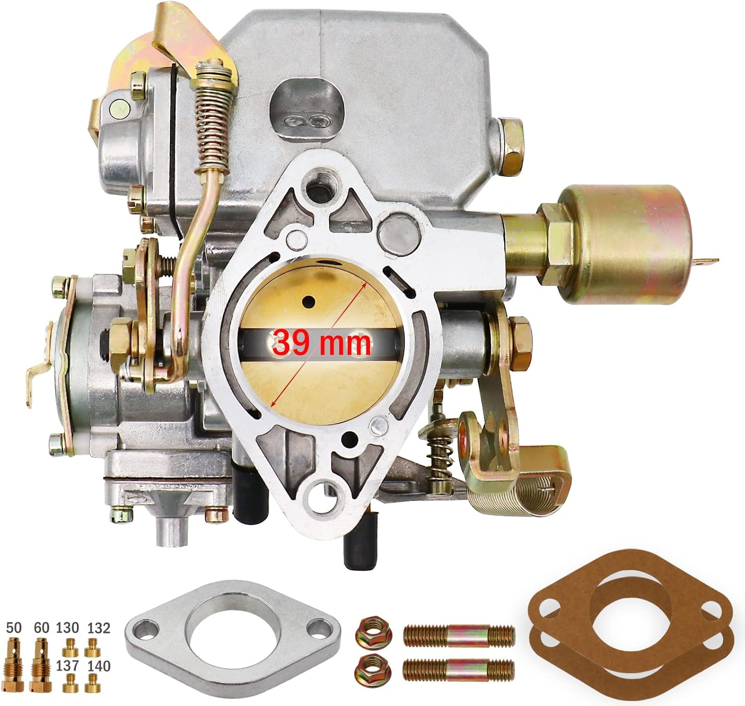 39 Pict 3 Carburetor for VW Beetles Super Beetles 1971-1979 Dual Port 1600Cc VW Carb for Volkswagen Bug Beetle Carburetor Squareback Transporter Automatic Choke, SOLEX 39MM 113129031K image number 4