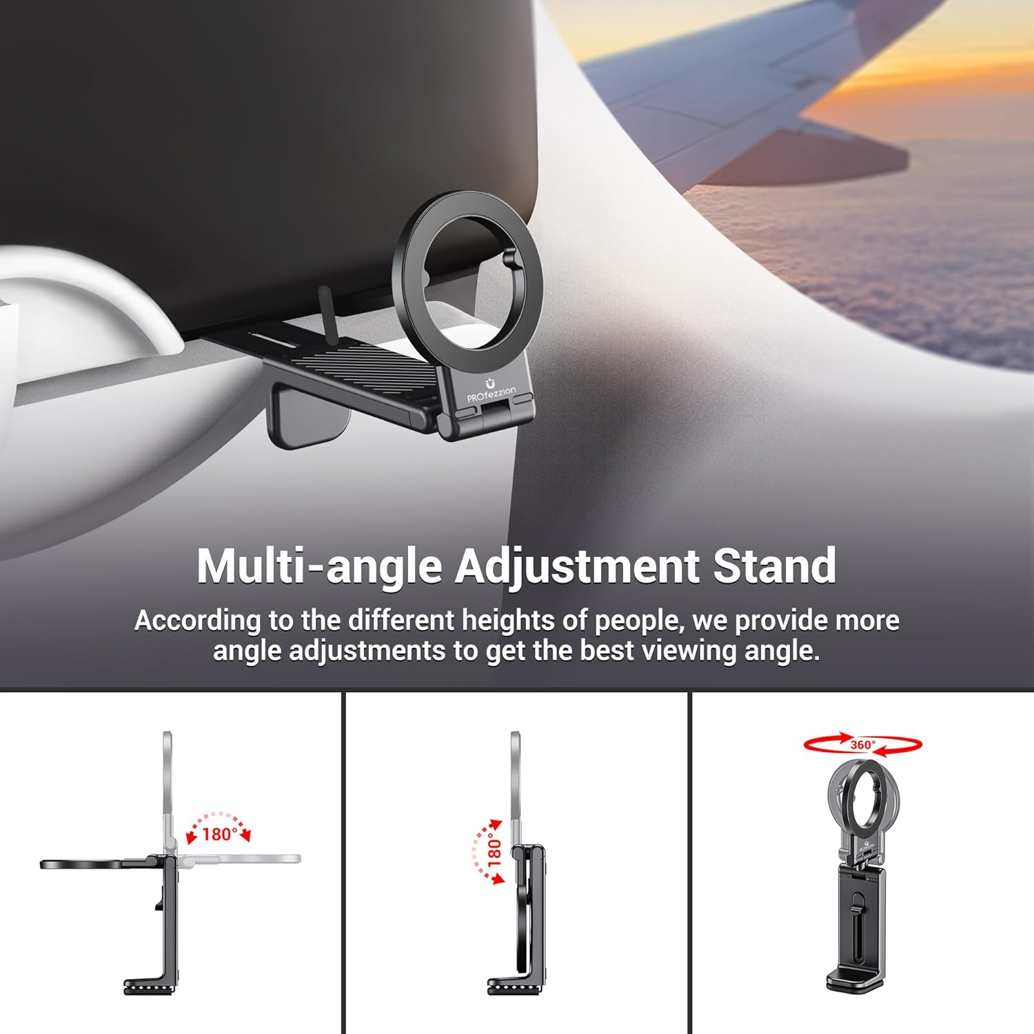 Profezzion Airplane Magnetic Phone Mount Holder, for Iphone 17 Pro Max Iphone 17 16 15 14 plus Handsfree for Seat Back Tray Table, Flexible 360&deg; Rotation, Must Have Travel Essential Accessory -White image number 1