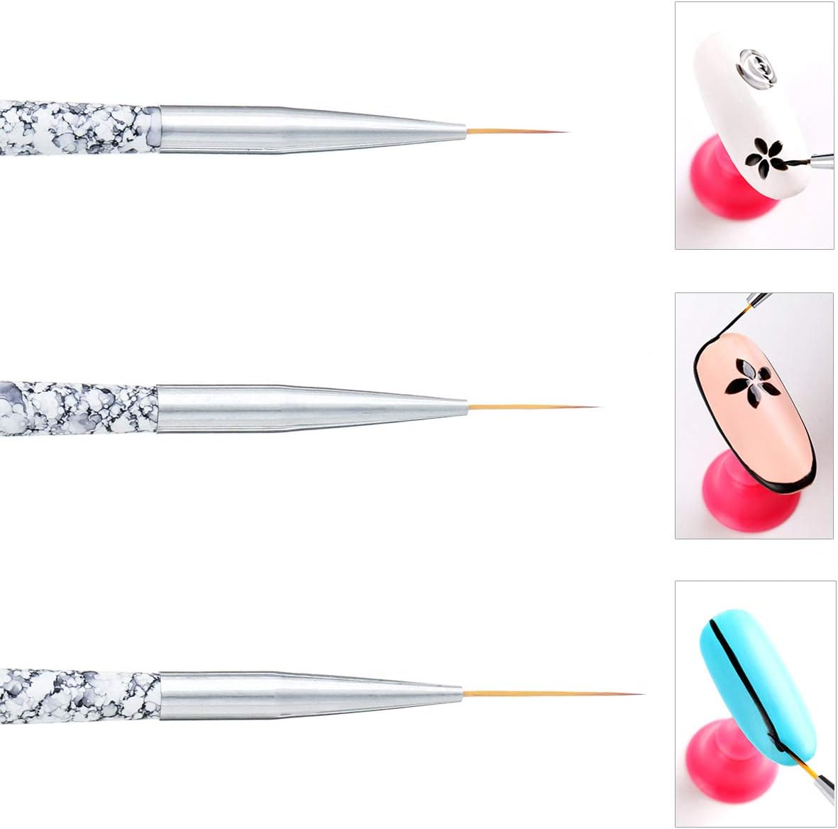 Tbestmax Professional Fine Nail Art Liner Brush UV Gel Painting Acrylic Nail Brushes Striping Brushes for Short Strokes, Details, Blending, Elongated Lines 3 Pcs image number 3