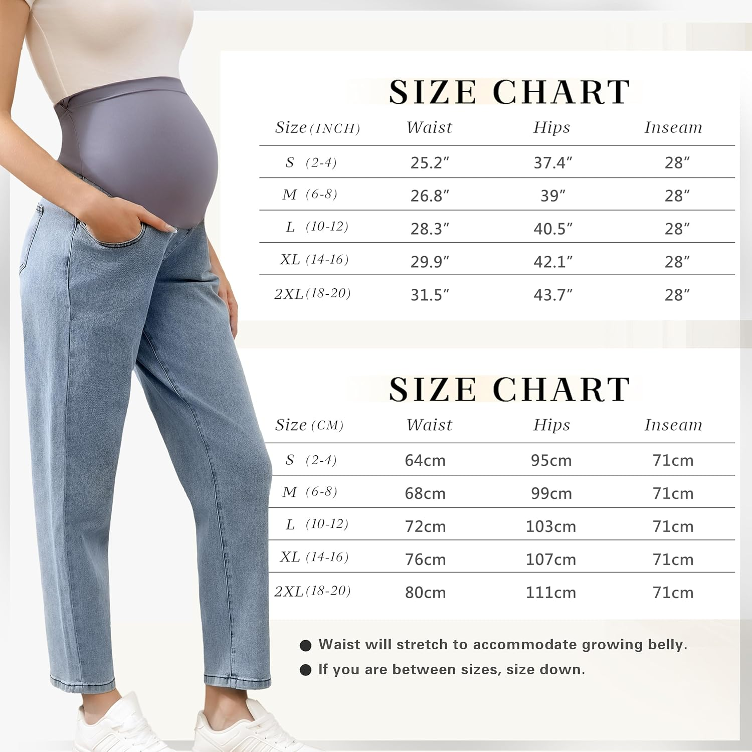 Women'S Maternity Jeans over Belly, Comfy Stretch Boyfriend Jeans, Loose Pregnancy Pants with Pockets