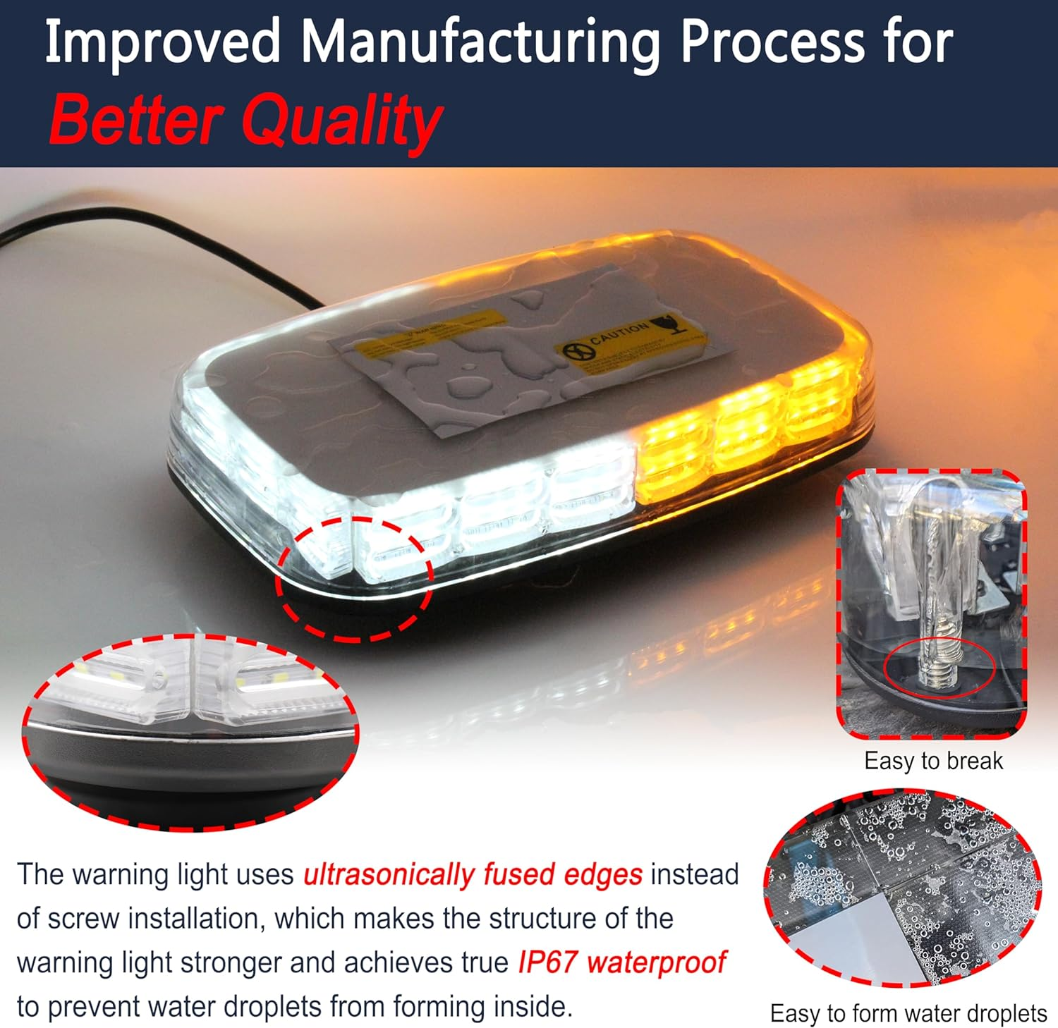 108LED Roof Top Mini Emergency Strobe Light Bar for Vehicle, Flashing Safety Warning Light with Magnetic Base, Beacon Light for Snow Plow, Truck, Construction Vehicle (Amber/White) image number 6