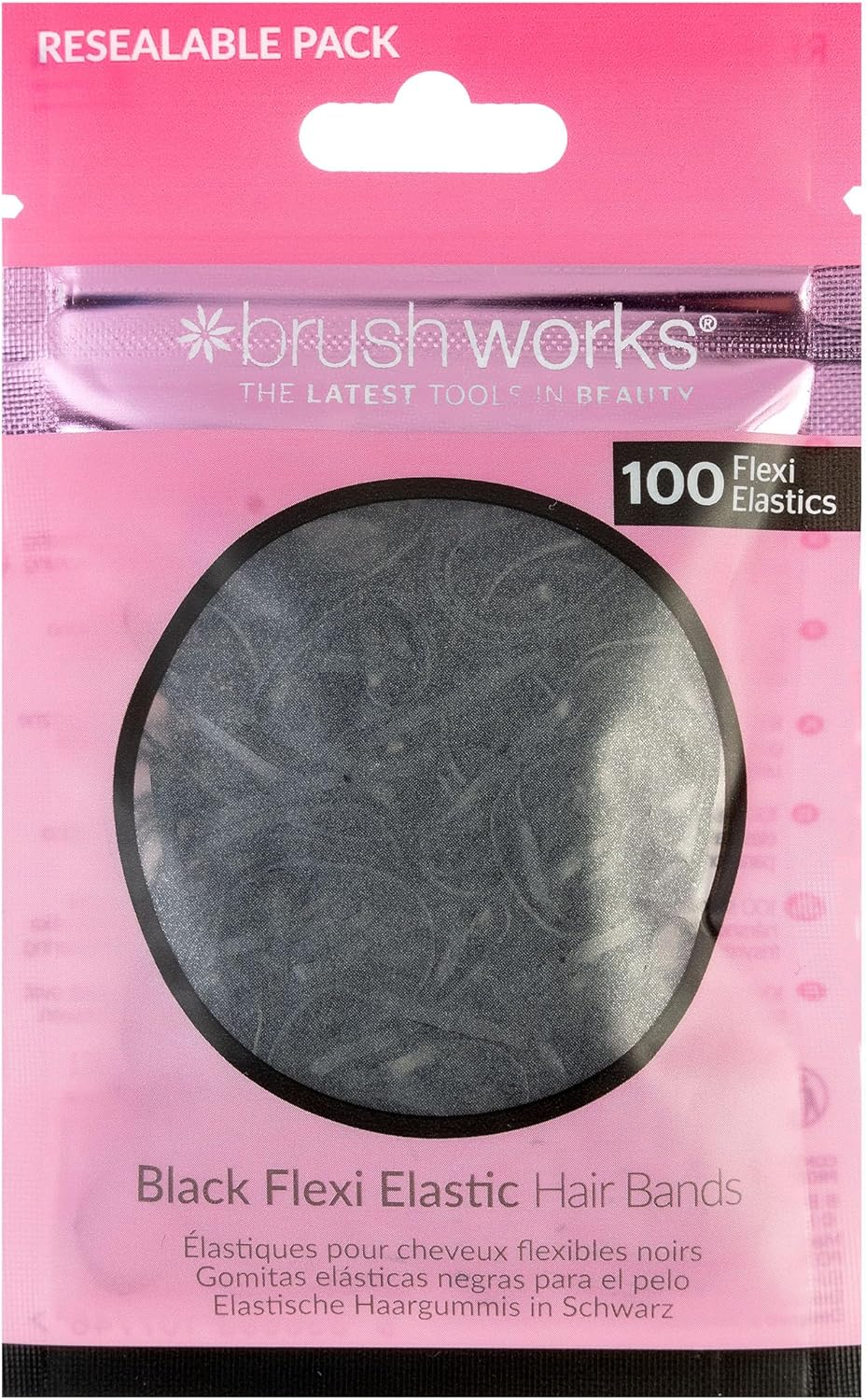 Brushworks Black Flexi Elastic Hair Bands - 100 Pieces image number 1