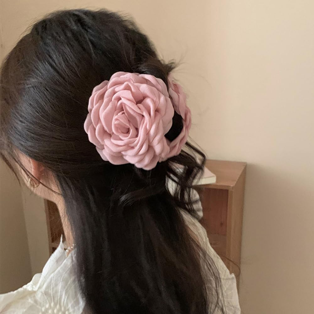 Pack of 2 Flower Hair Clips, Hawaiian Chiffon Pink Flower Hair Clips, Women'S Apricot Hair Clips, Flowers Fabric, Silk, Rose Flower Hair Clip, Claw Clip, Tulle Floral Hair Clips, Hair Clip, Summer image number 2