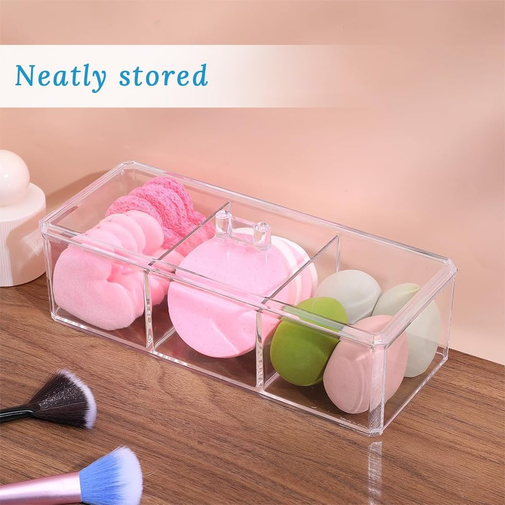 2 Pack Square Qtip Holder Dispenser,Clear Dresser Organizer,With 3 Divided Compartments&Lid, Waterproof,Plastic Storage Containers,For Cotton Swabs,Make up Pads,Cosmetics image number 4
