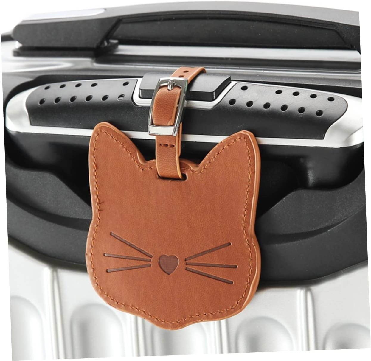COSMEVIVI Pu Leather Luggage Tags 2Pcs Set Cat Design Pu Id Labels Travel Suitcase Bag Tags for Adults and Children School Bag Baggage Accessories Random Color image number 5