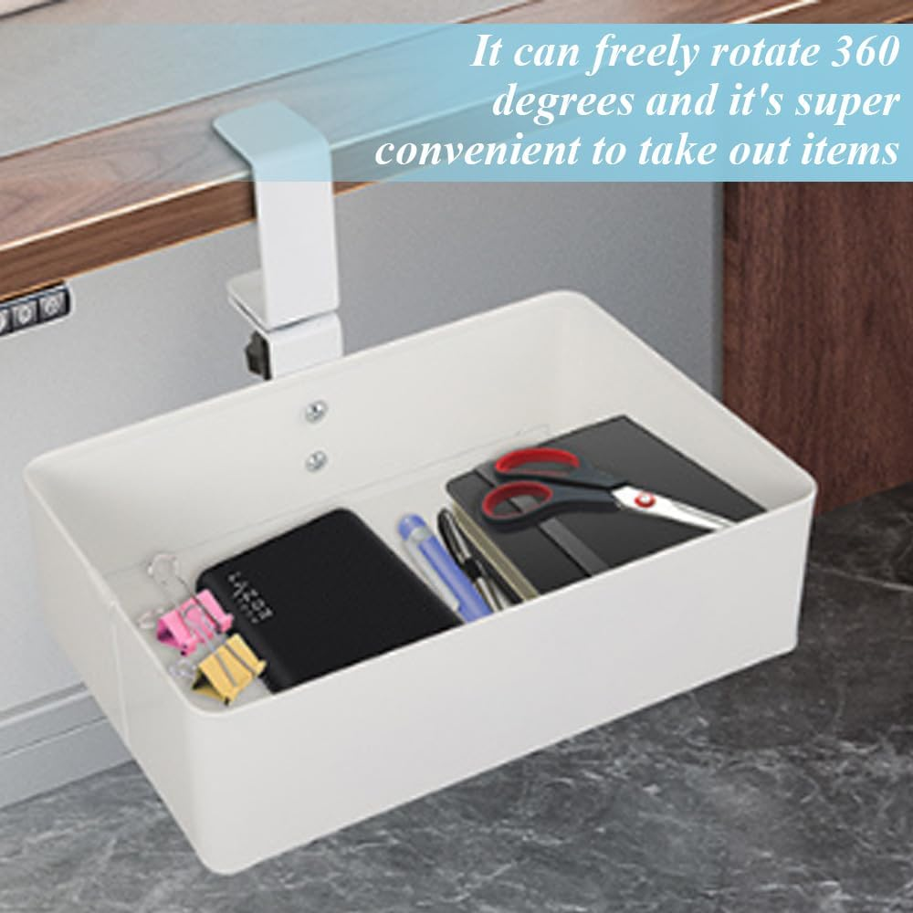 Under Desk Drawer,Metal Drawer Organizer,Under Desk Drawer Organizer,Pencil Drawer Trayfor Office Supplies and Home Essentials,For Home,Office,No Drill,360 Swive (White) image number 5