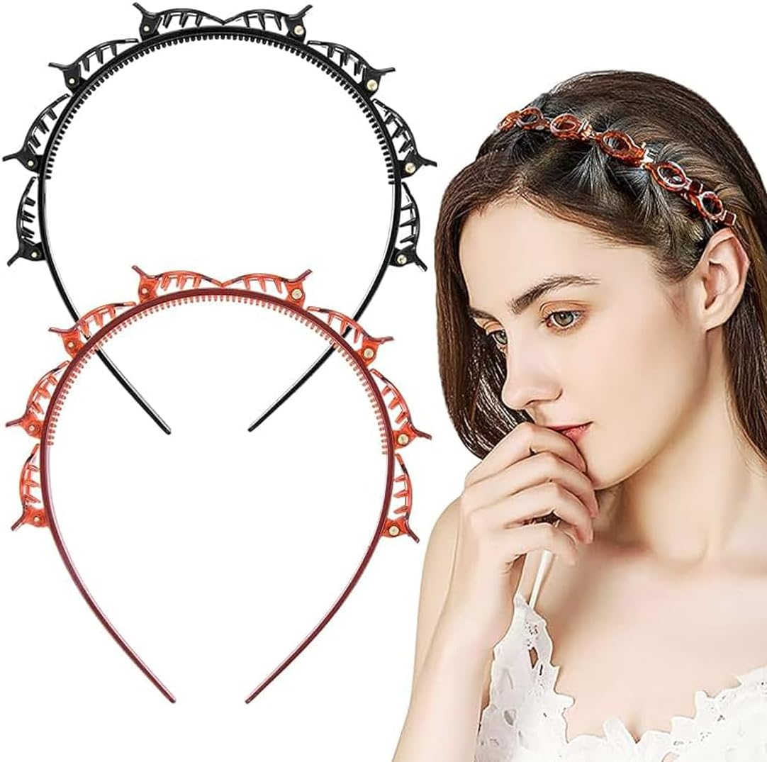 ZORVUJI Pack of 2 Hair Twister Headbands, Double Bangs Hairstyle Hairpin, Headband with Clips, Double Bang Hairstyle Hairpin, Headband with Teeth for Women image number 4