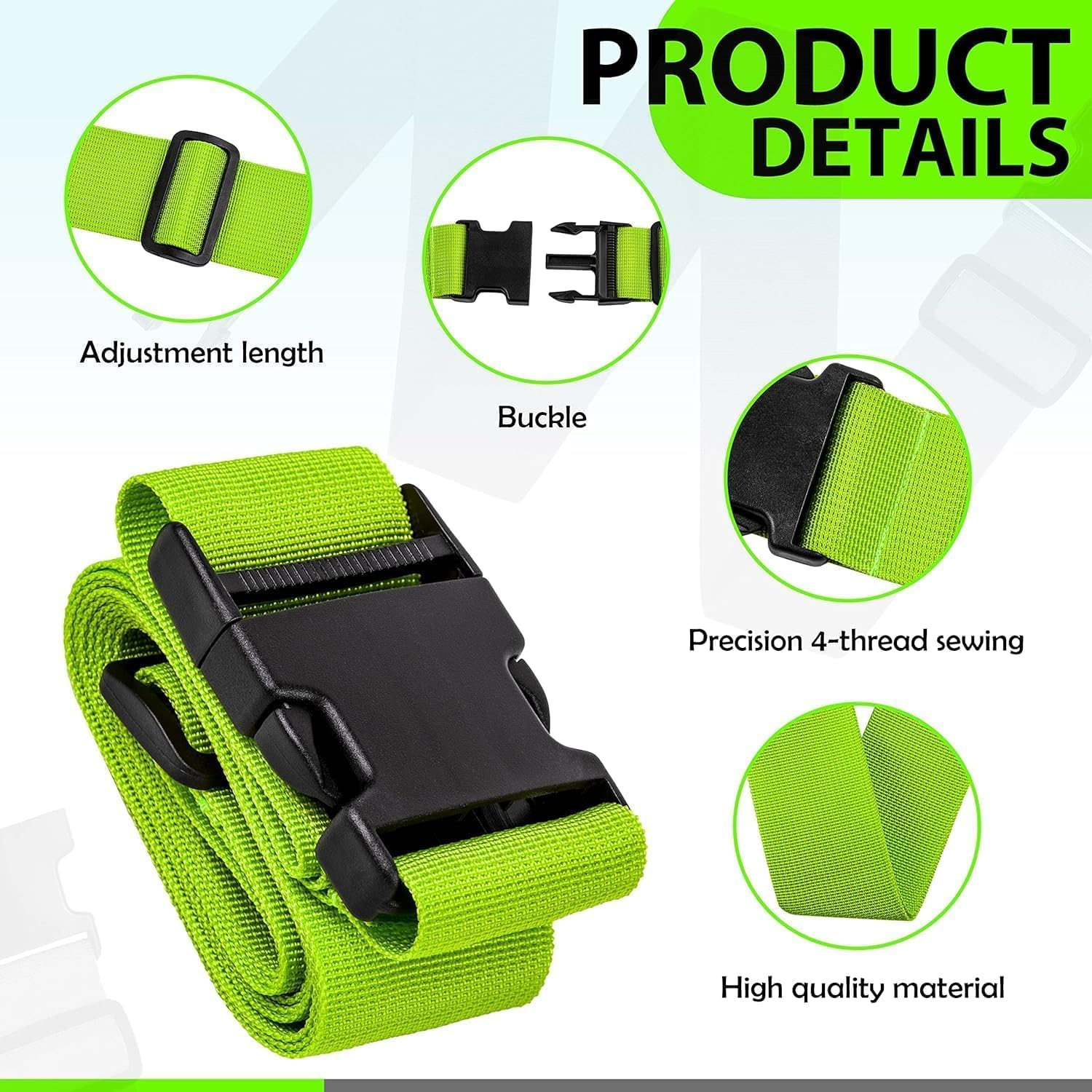 4 Pack Luggage Straps for Suitcases TSA Approved & Suitcase Identifiers Unique Luggage Tags and Straps Set, Adjustable Suitcase Belt Straps with Buckles to Keep Suitcase Secure While Traveling (Green) image number 1