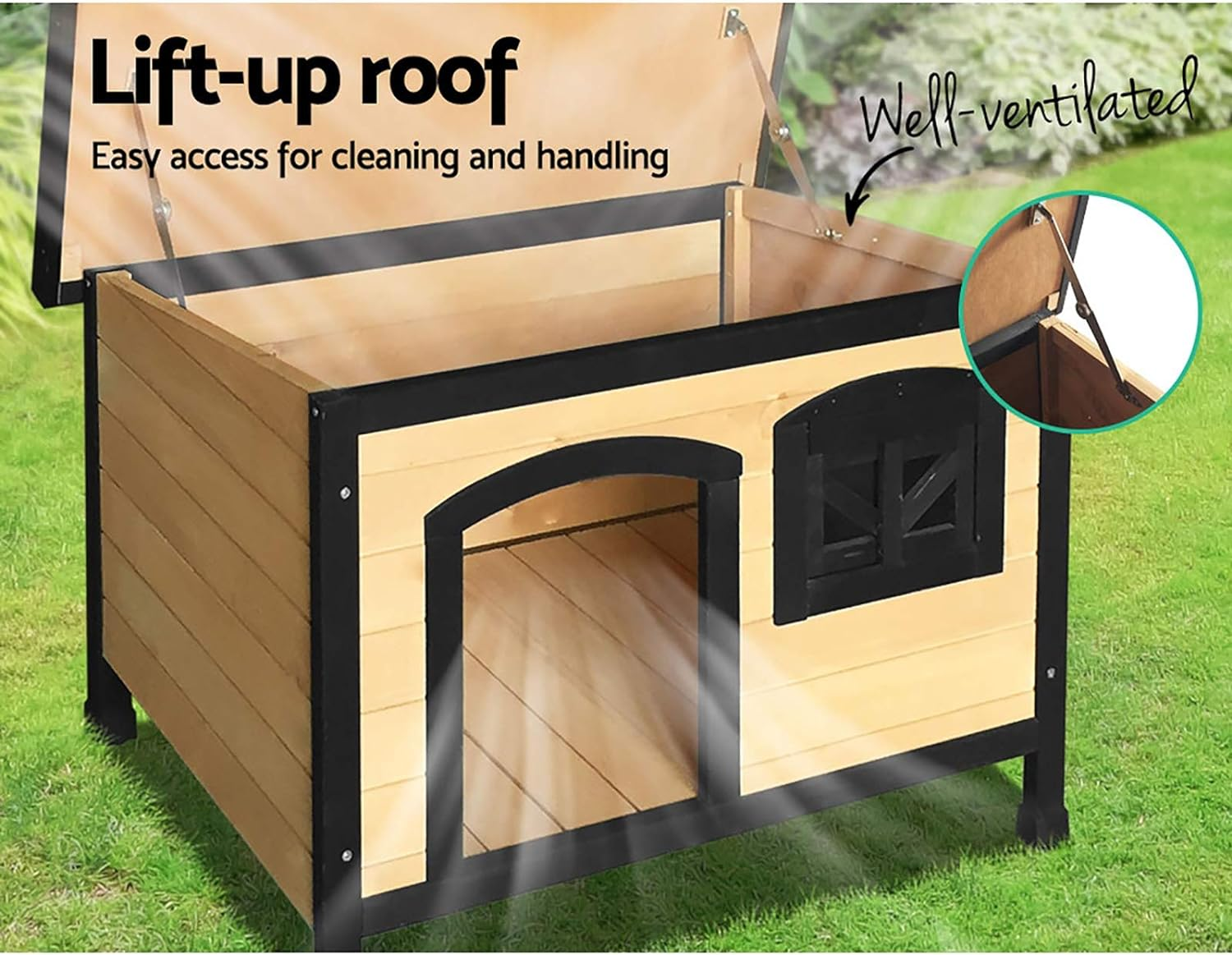 I.Pet Dog Kennel House, Large Kennels Portable Wooden Pet Puppy Houses Crate Cabin Outdoor Indoor Garden Pets Furniture, Uv-Resistant Durable Heavy Duty Multicoloured image number 5