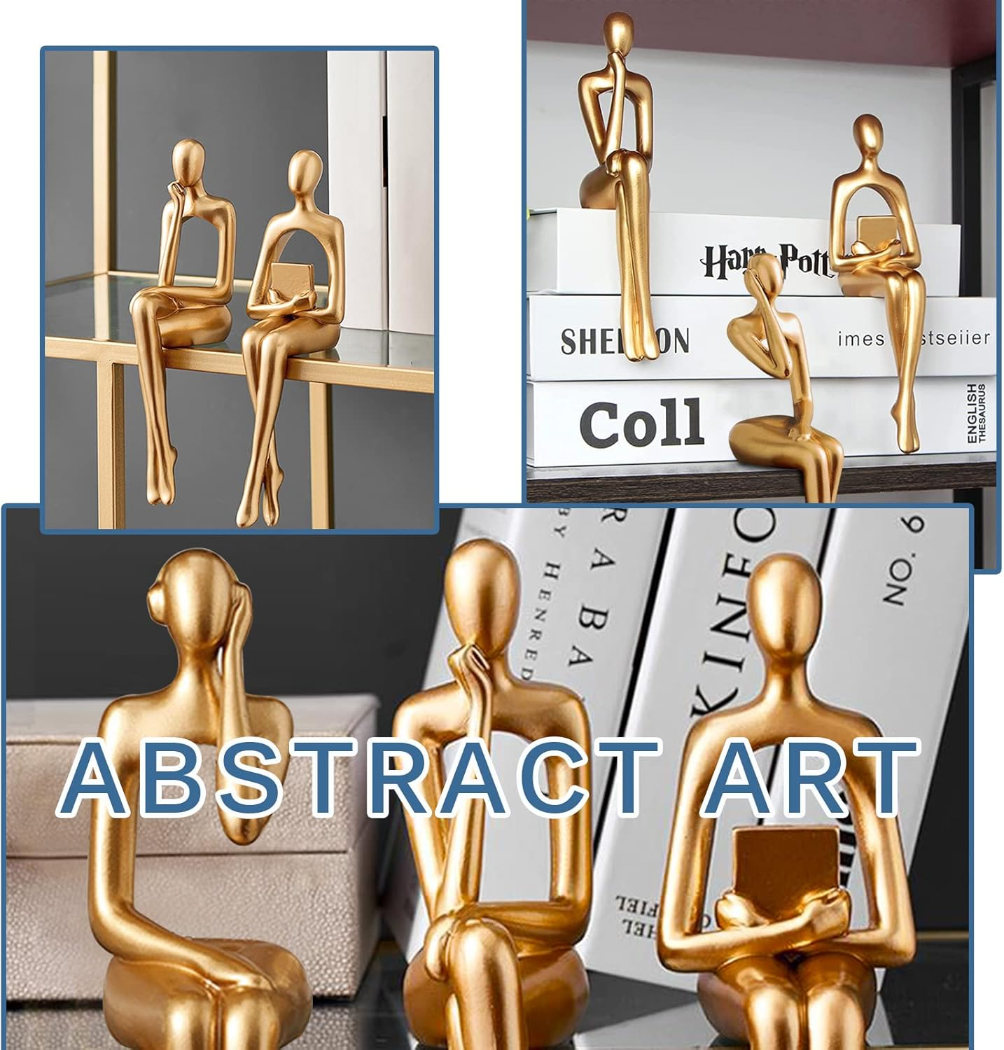 3PCS Gold Accent Decor Sculpture, Thinker Statue Abstract Art Resin Statue, Collectible Figurines for Office Home Desktop Decor image number 1