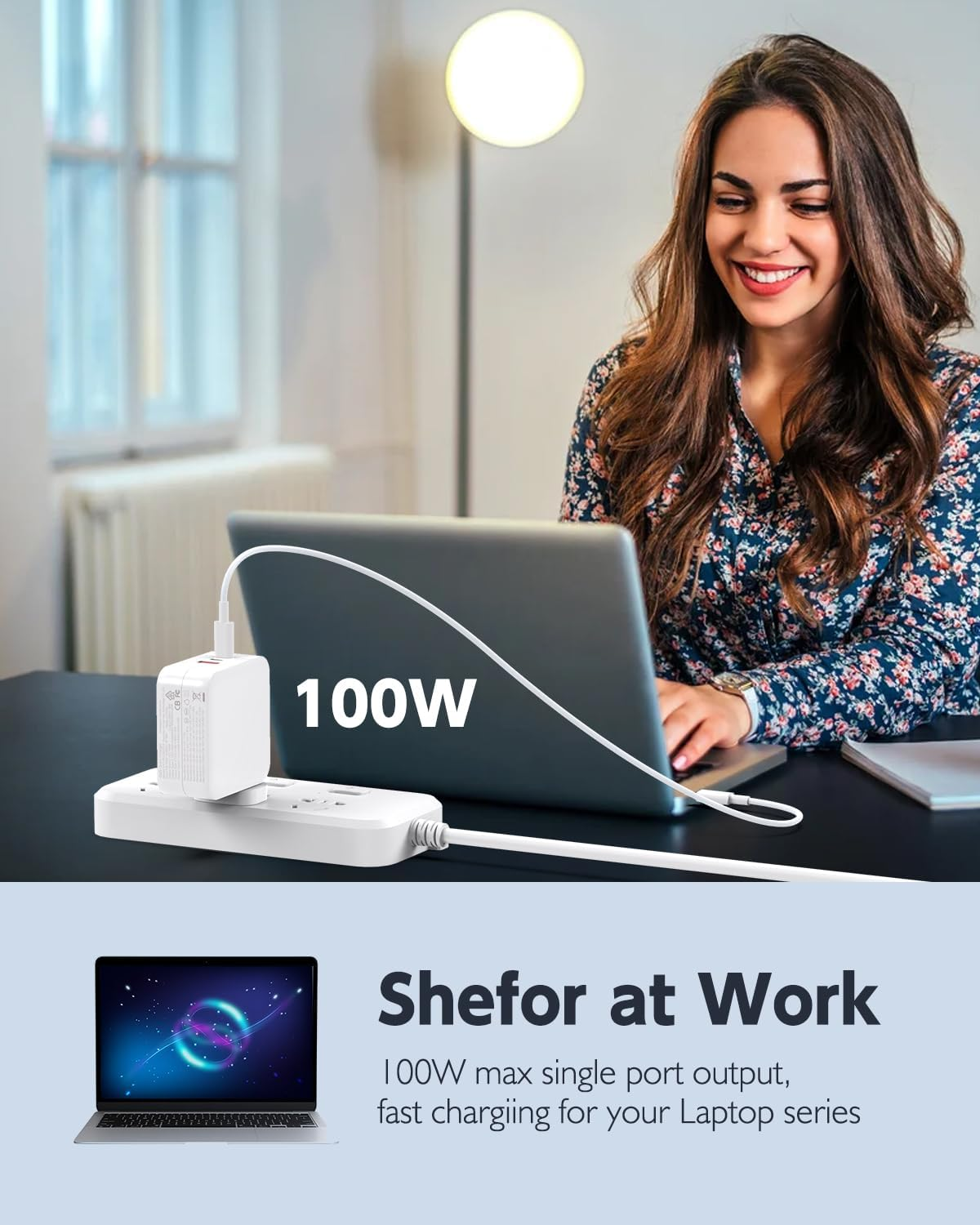 100W USB C Charger 3-Port Gan Fast Charger Wall Adapter Compatible with Macbook Pro Air, Ipad Mini Pro, Iphone 14 Pro, Galaxy, Lenovo Hp Dell Laptop Type C PD Charging Station Power AU Plug image number 4