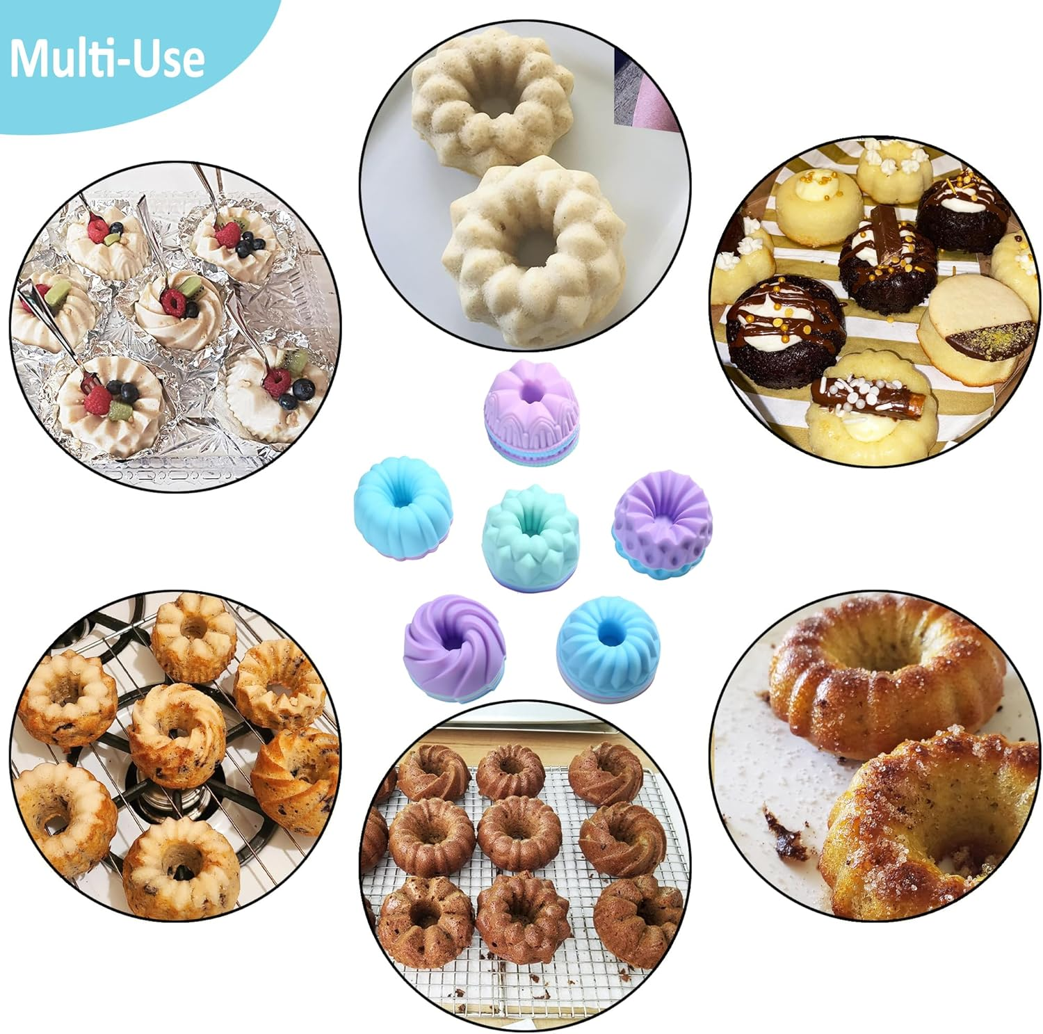 Tongjude 51 Piece Silicone Bakeware Set, Non-Stick Kitchen Oven Baking Pans, Silicone Cake Molds with Muffin Pan, Cookies Baking Sheet, Cake Pan, Donut Pan and Loaf Pan image number 5