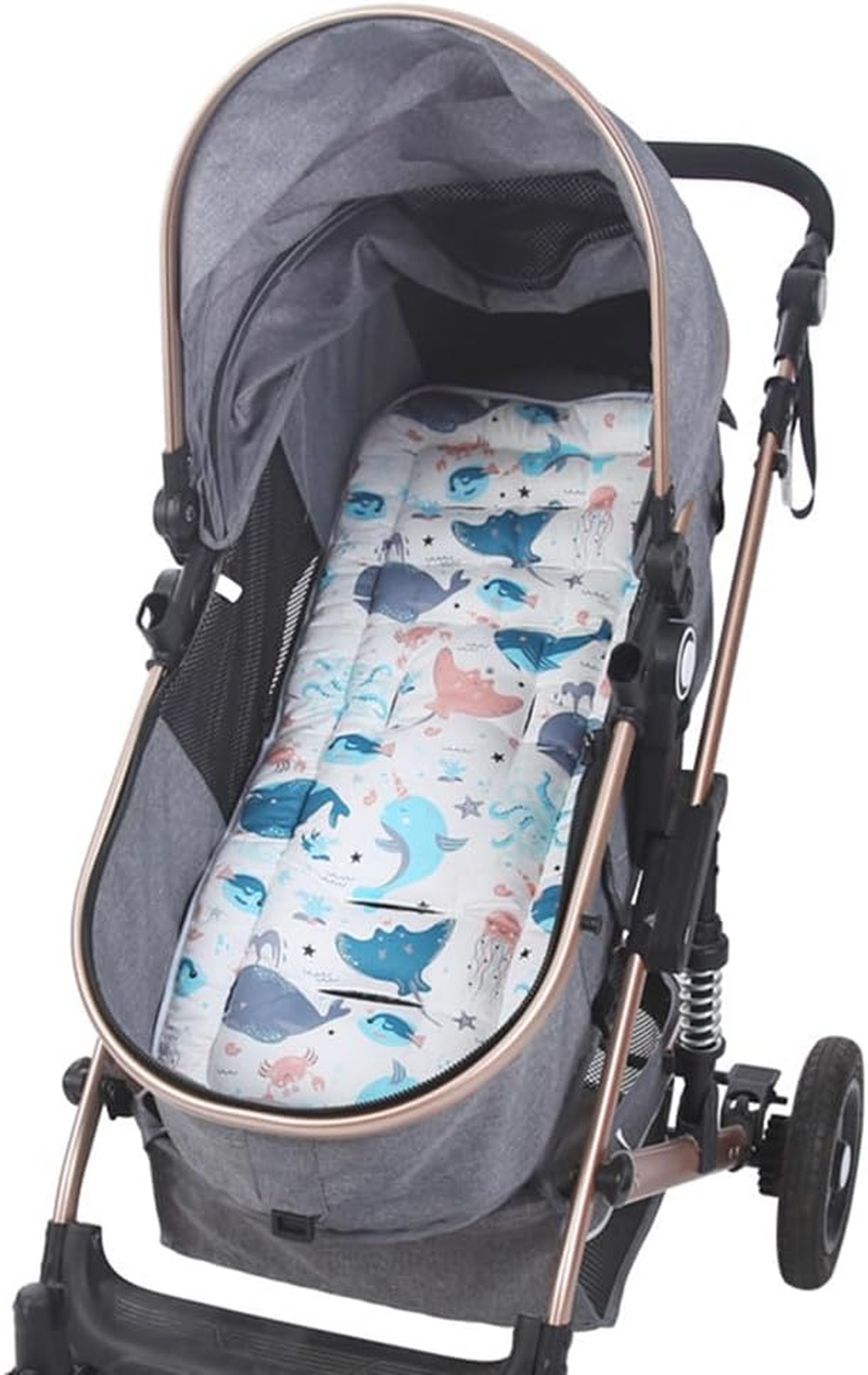 Baby Stroller Seat Liner Kids Pushchair Seat Cushion Mat Universal Breathable Stroller Liner Insert Stroller Cushion Pad Thick Cotton Stroller Liner Seat Pad Cover for (Whale &Octopus) image number 1