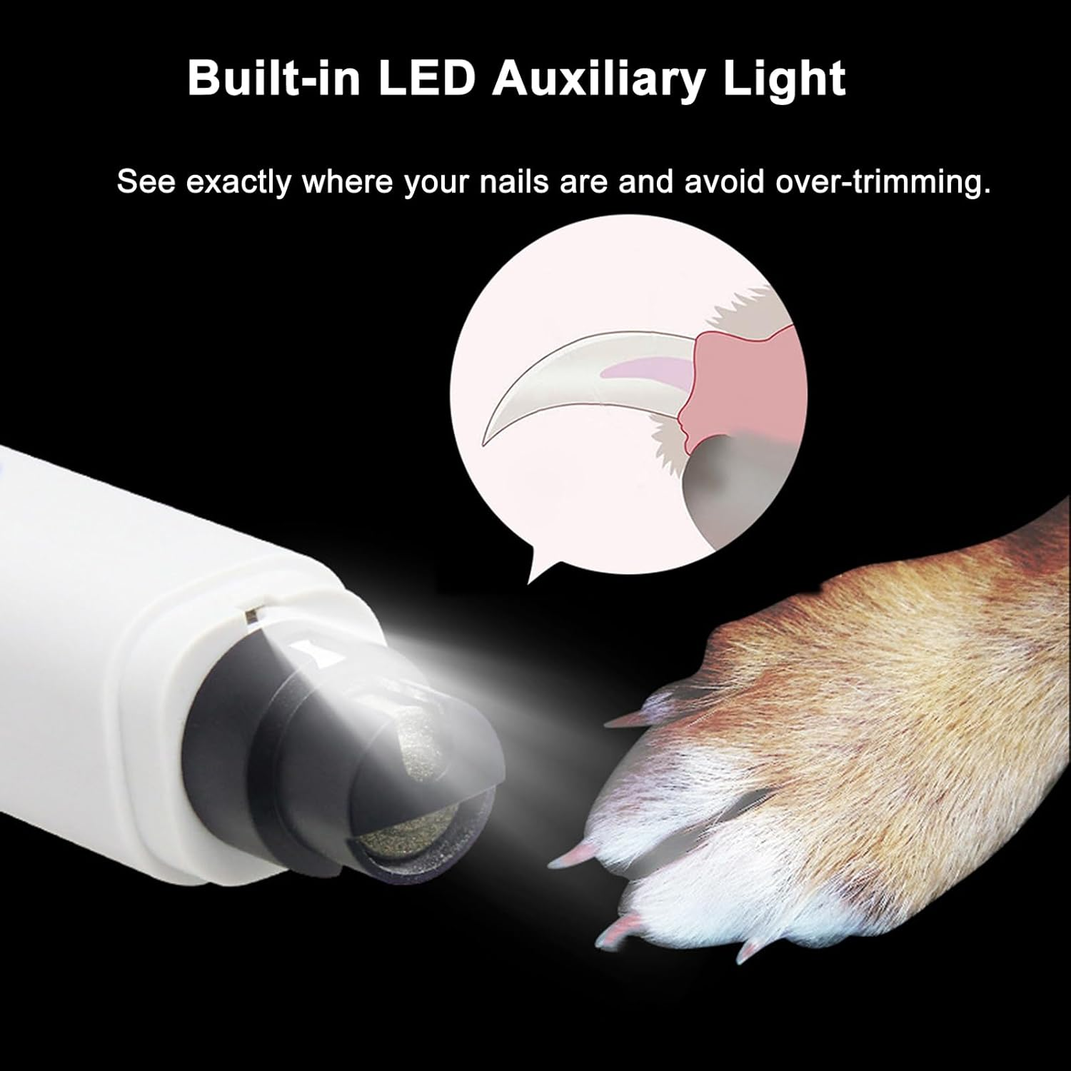 Electric Nail Trimmer Grinder,Usb Rechargeable with Safety Guard,Quiet Pet Nail Trimmer for Small Medium Large Pet Dog Cat image number 6