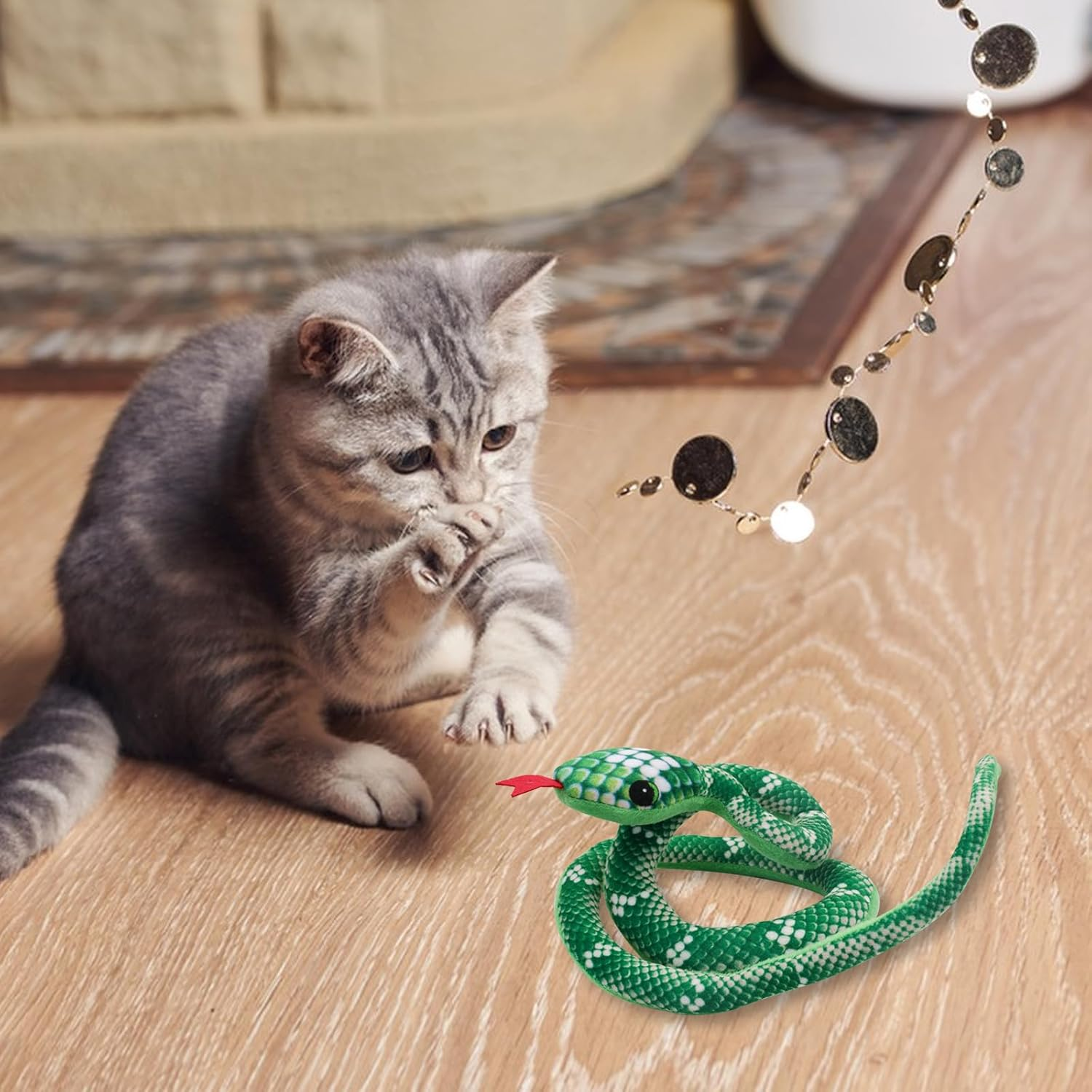 Andiker Cat Catnip Toy for Cats, 31 Inch Long Snake Catnip Toy with Crinkle Sound, Cat Interactive Toy, Plush Toy for Playing Cat Chew Toy (Green)
