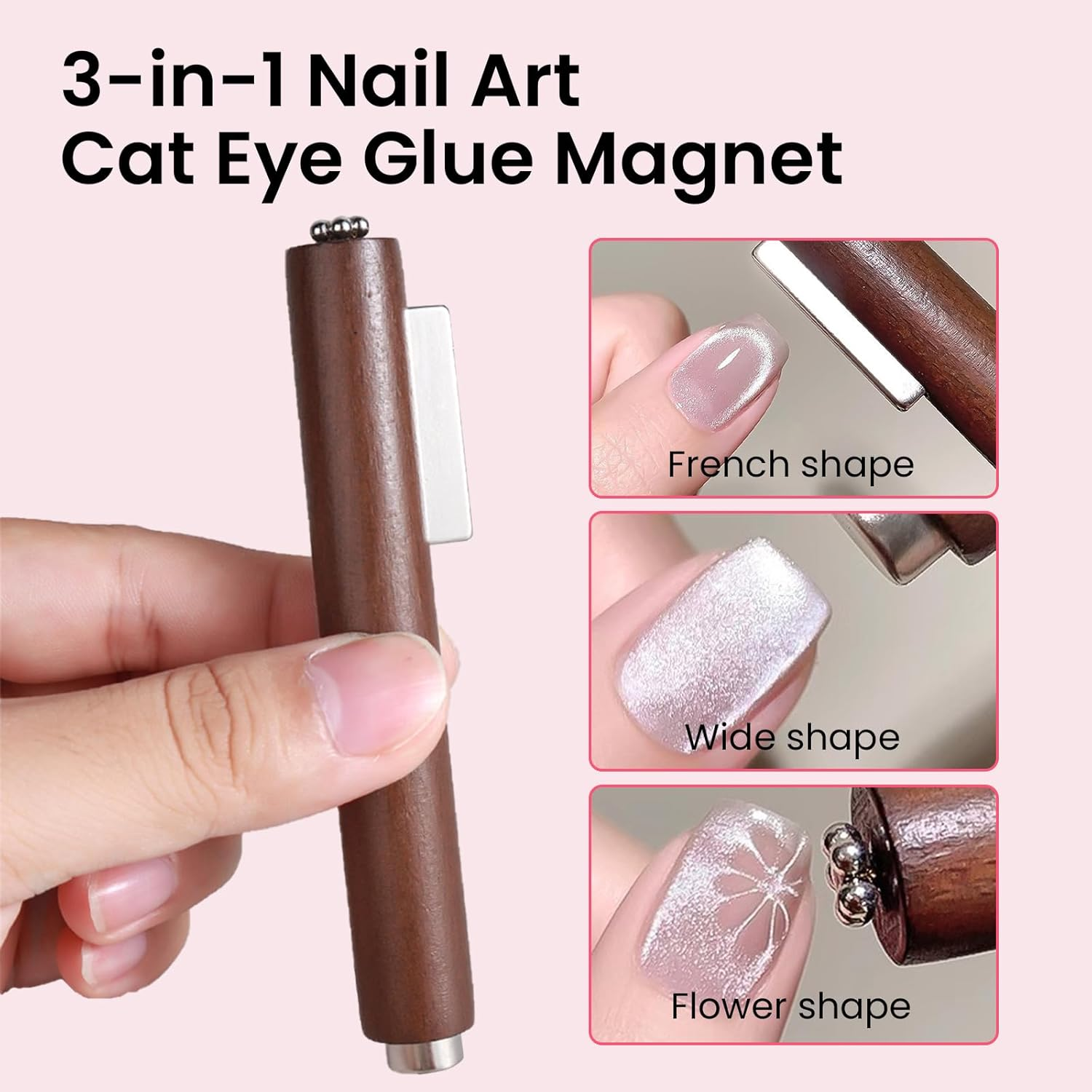 ESUOHYM 44Pcs Cat Eye Magnet for Nails Kits with 3 in 1 Magnets, Strong Square and Ball Magnets, Paper Clip for Heart Nail Magnet Sets Cateye Gel Polish Diy Design Tools for Home, Salon