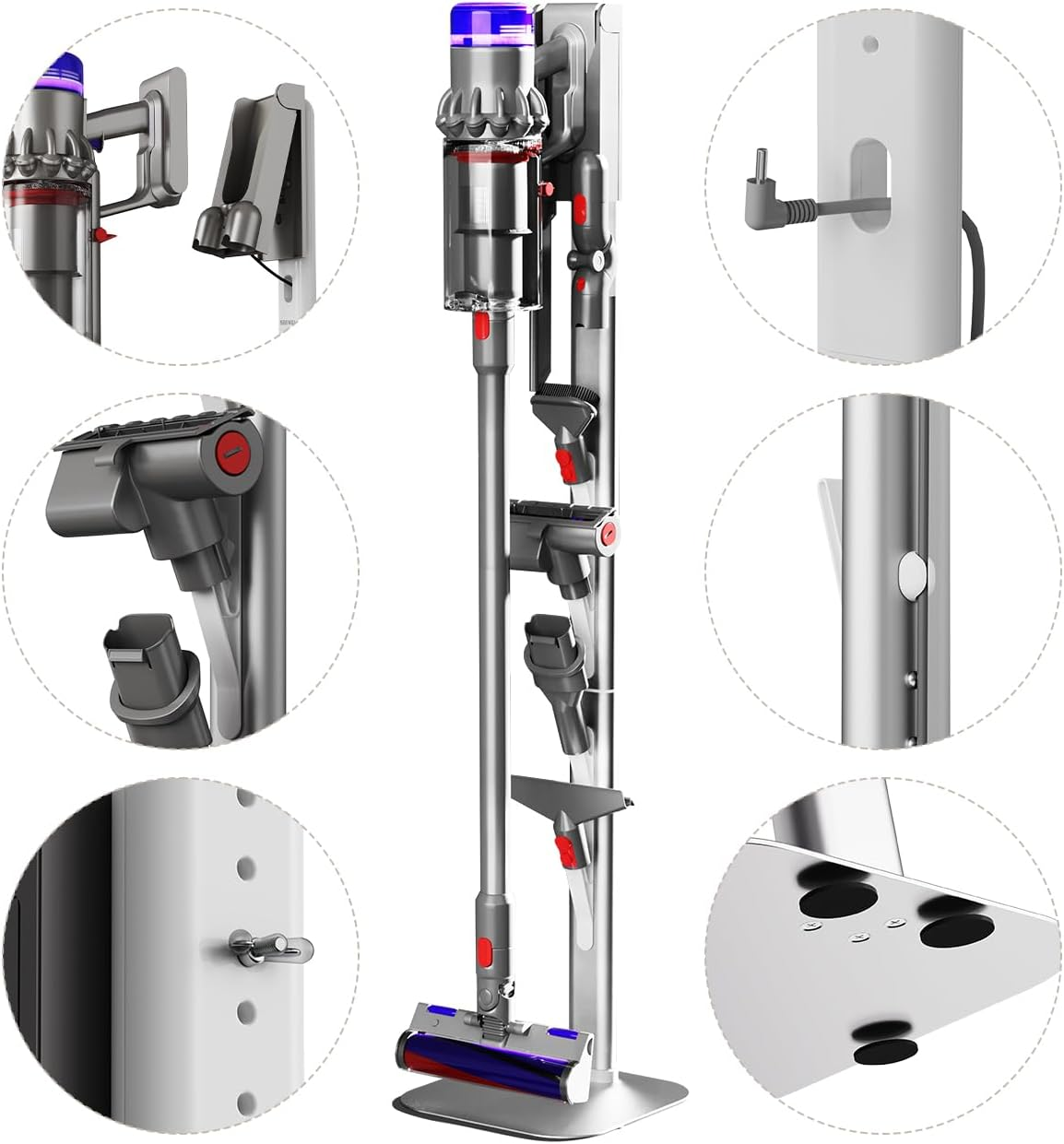 Alpen Vacuum Stand for Dyson G5, Stand-Storage-Holder-Station-Docking, Compatible with Dyson G5 V6 V7 V8 V10 V11 V12 V15 Vacuum Cleaners, with 6-10 Accessories Storage Space image number 6