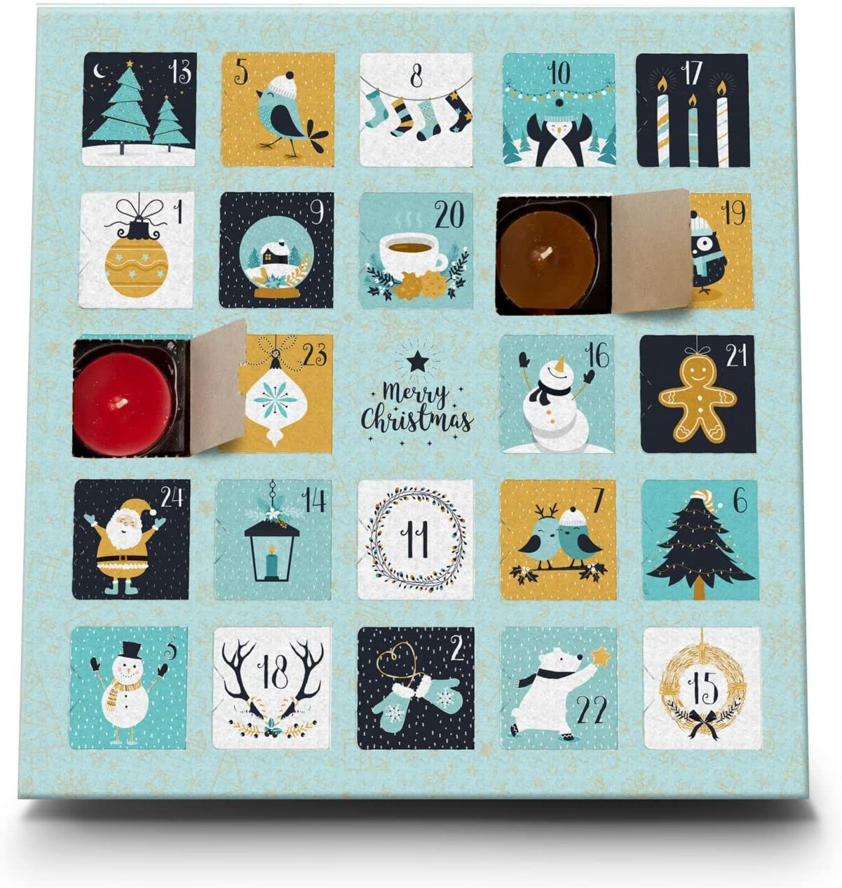 *Version 2025* R&ouml;mer Wellness Gift Item: Scented Candles Advent Calendar Charming Christmas with 24 Different Tea Light Scented Candles; Approx. 30 X 30 X 2 Cm