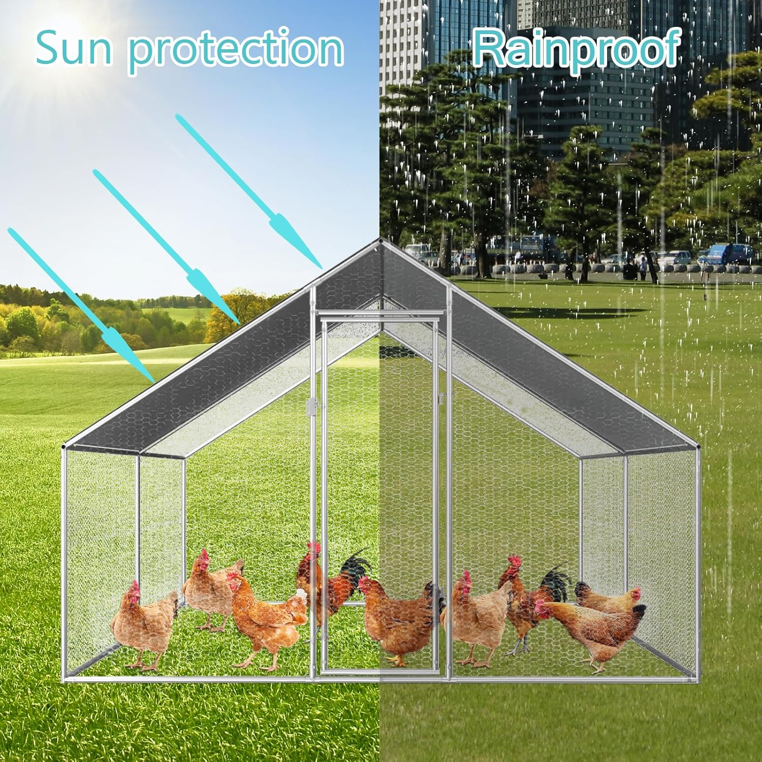 Chicken Coop Large Rabbit Hutch Pet Cage, Walk in Poultry House Coops Hen Run Ferret Habitat Farm Enclosure,2.75 X 4 X 1.92 M image number 4