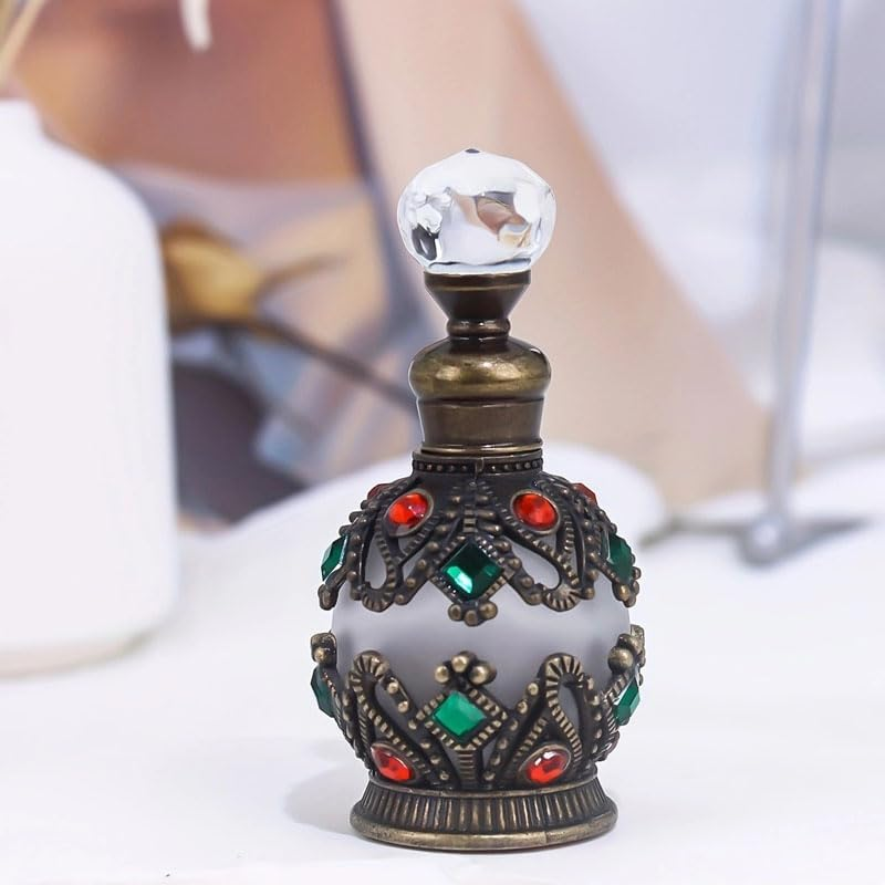 NOIAFZY 2Pcs Vintage 0.51Oz Enameled Glass Perfume Bottle, Refillable Essential Oil Dispenser, Unscented round Shape for Travel & Holidays, Empty Bottle with Bonus Essential Oil Set image number 5