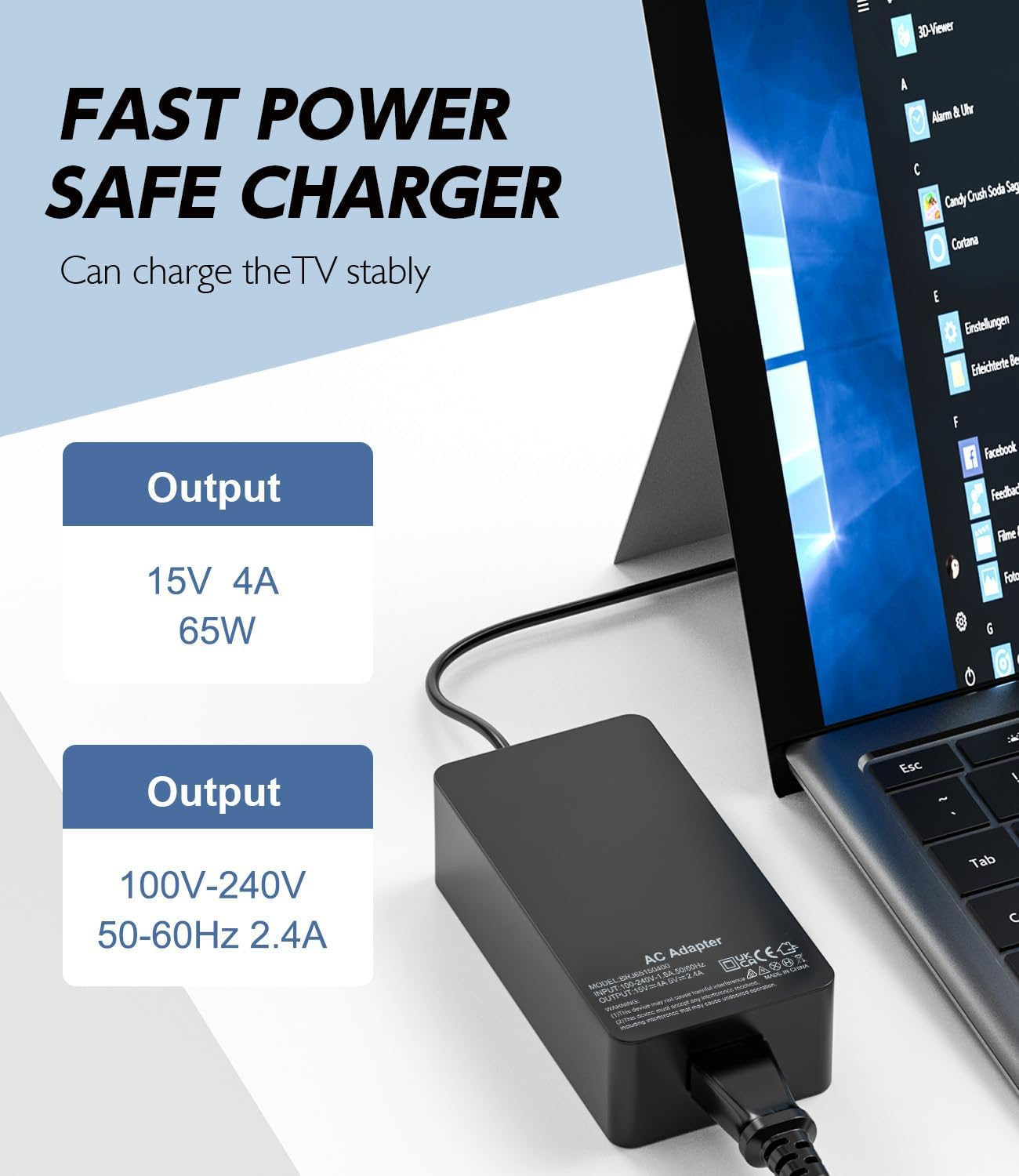 Shefor 65W Charger Compatible with Microsoft Surface Laptop Pro Book Go &ndash; Fast Magnetic Power Supply with Extra USB-A Port 5V/1A, Portable Replacement AC Adapter for Surface Devices image number 1