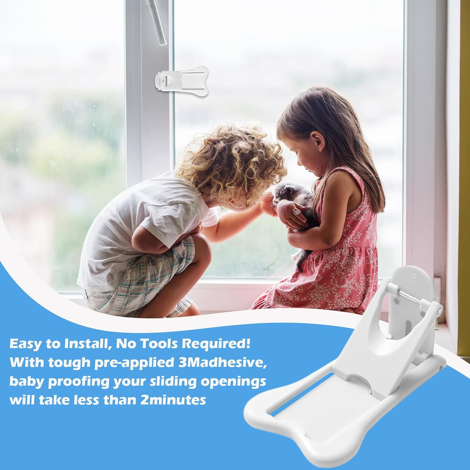 Sliding Door Lock, 8Pcs Child Lock, Child Safety Locks, Baby Proof Cupboard Locks with No Screws or Drills, Sliding Window Locks for Sliding Glass Doors, Windows, Closets & Cabinets image number 4