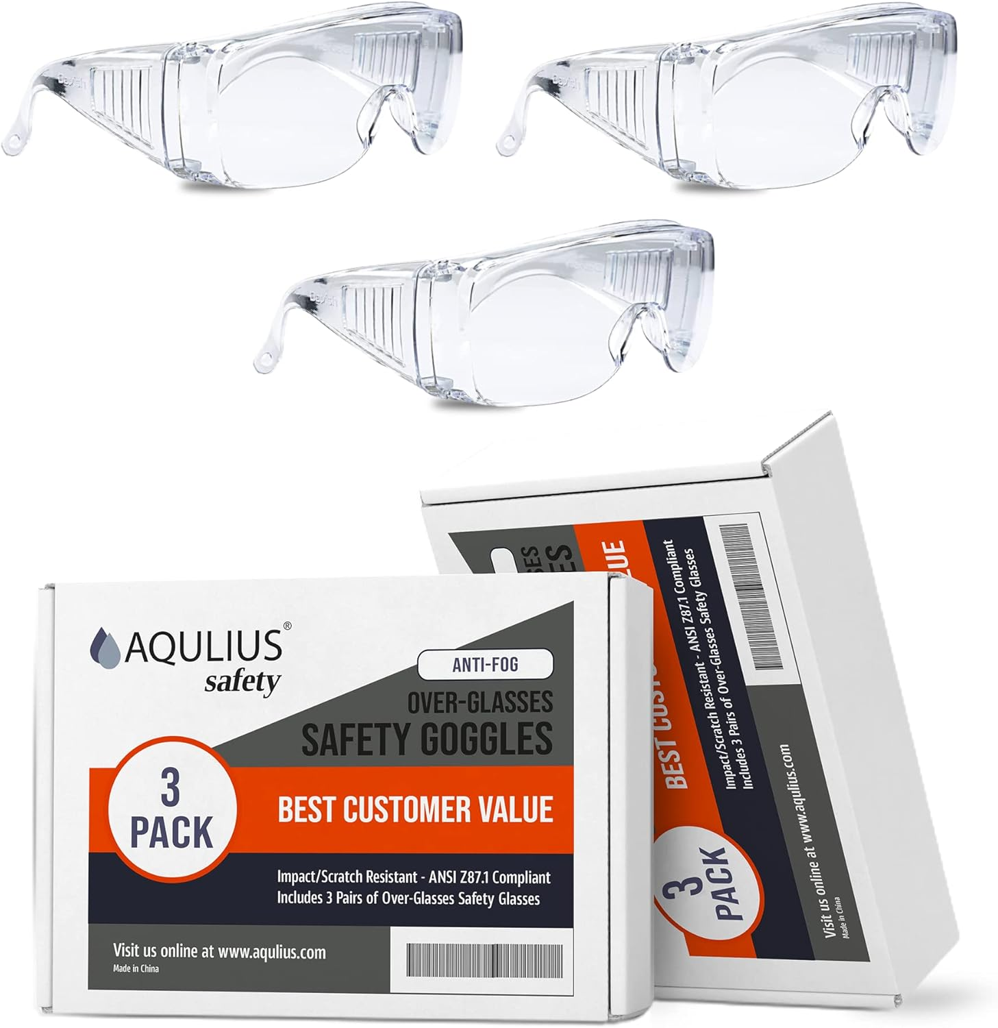 3 Pack Safety Glasses over Eyeglasses (Anti-Fog & Scratch Resistant) Crystal Clear Eye Protection - OTG Safety Goggles image number 5
