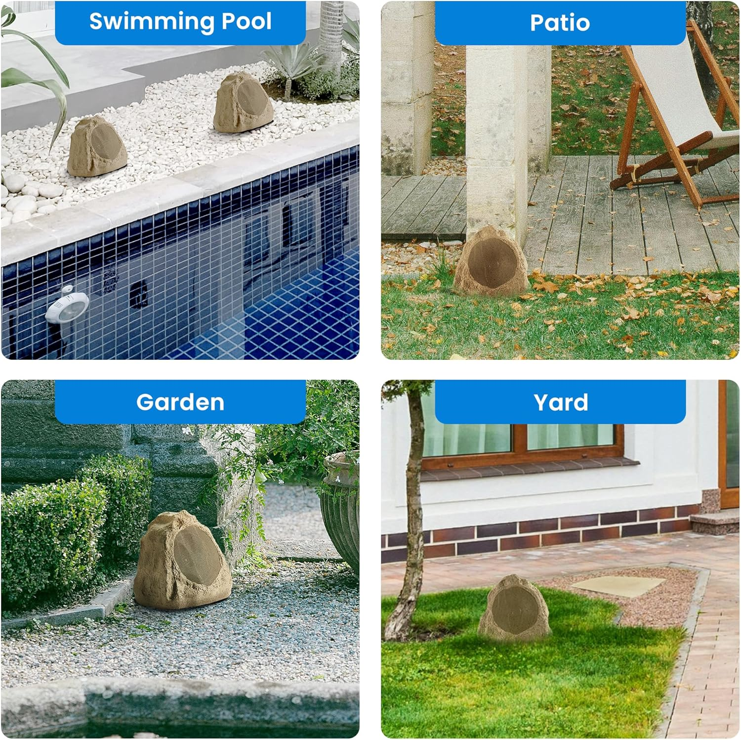 Theater Solutions 2R6S Outdoor Sandstone 6.5" Rock 2 Speaker Set for Deck Pool Spa Yard Garden image number 6