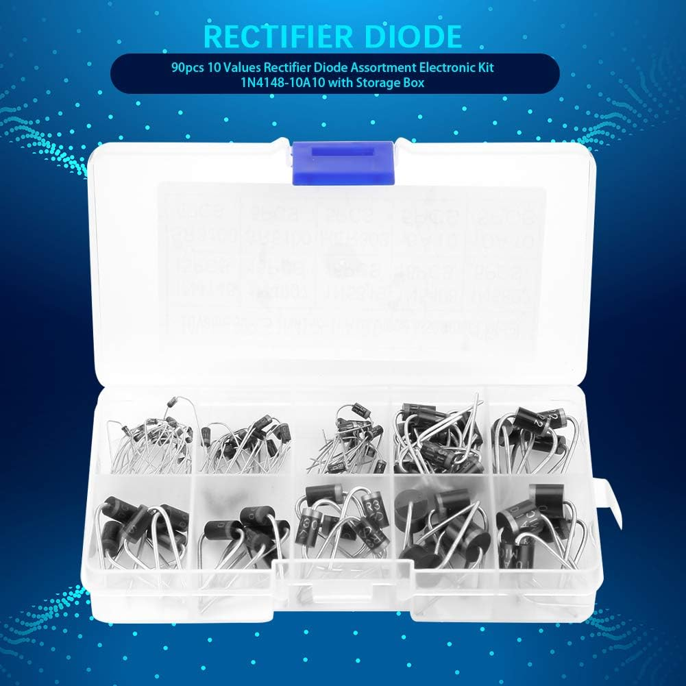10 Values Rectifier Diode Assortment，90Pcs Electronic Diodes Rectifying Diodes，1N4148-10A10 Rectifier Diode Assortment Electronic Kit image number 4