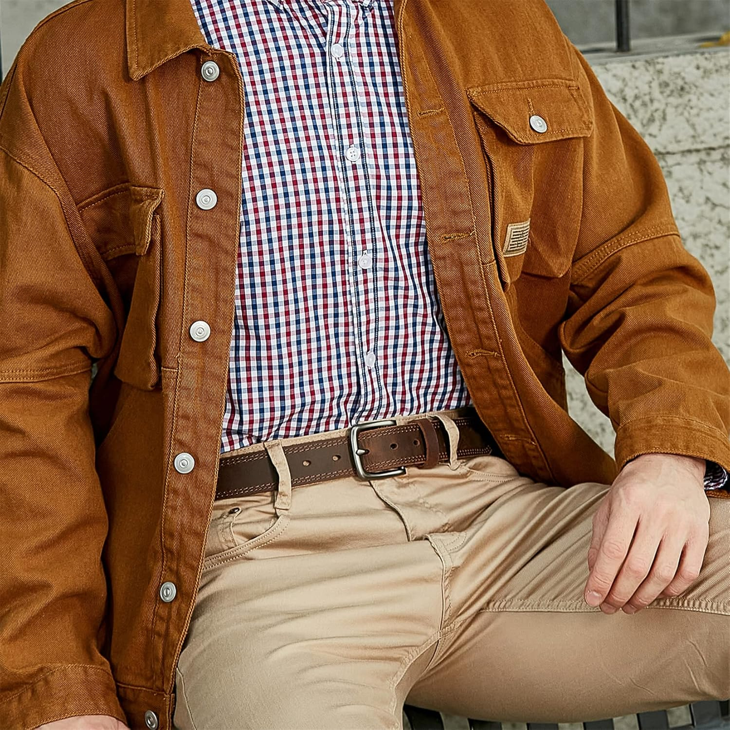 VATAN Men'S Genuine Leather Casual Every Day Jeans Belts, 1 3/8" Handmade Men Leather Belt with Gift Box image number 5