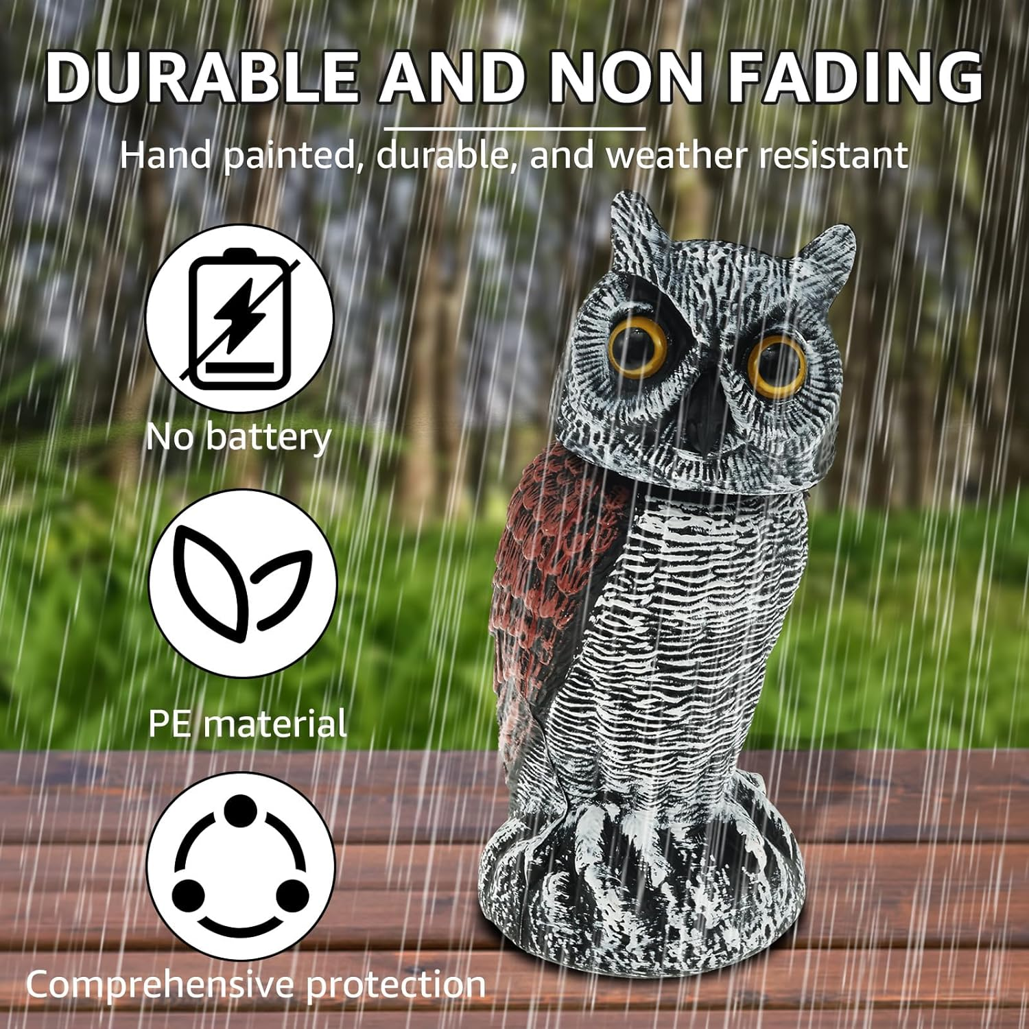 Fake Owl Decoy, Simulation Owl Bird Deterrent with 360&deg; Swivel Head, Scare Birds Plastic Fake Owls Scarecrow to Frighten Birds for Garden Indoor Outdoor, Pest Repellent (2PCS) image number 2
