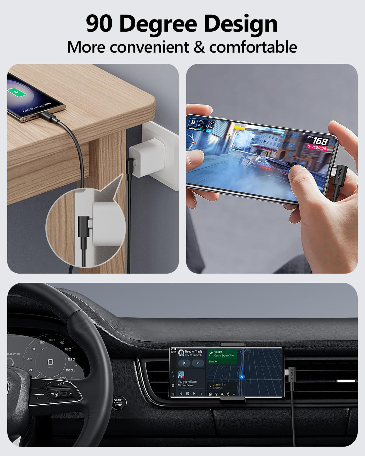 SUNGUY USB C to USB C Cable 0.6M [2 Pack], Right Angle 90 Degree Type C to C 60W PD Fast Charge Compatible for Samsung Galaxy S22 /S20/S10, Macbook Air/Pro, Ipad Pro 2022/2020, Pixel 4/3 XL and More image number 6