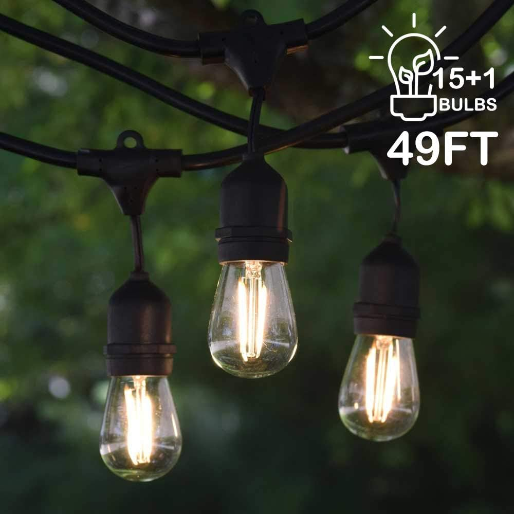 BRIMAX - 49Ft Outdoor Patio Led Edison String Lights for Caf&eacute; outside Lights D&eacute;cor, 15 E27 Socket,15+1 2W S14 LED Non-Dimmable Filament Bulb, for Christmas Decoration image number 5