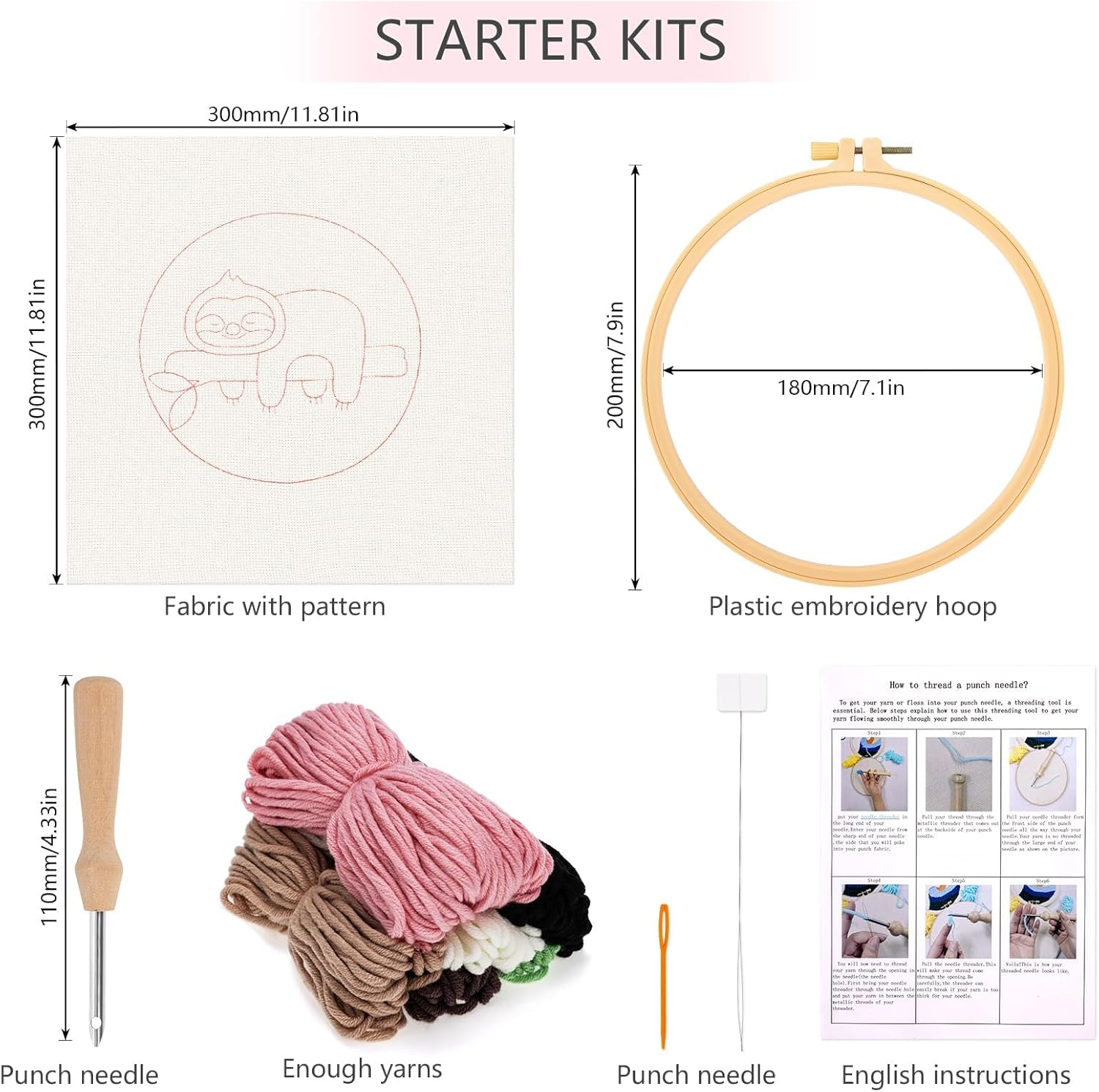 Punch Needle Kit for Beginners Starter Sloth Pattern Handcraft DIY Embroidery Craft with Instructions Hoop for Adults and Kids Festival Gift and Decoration image number 3
