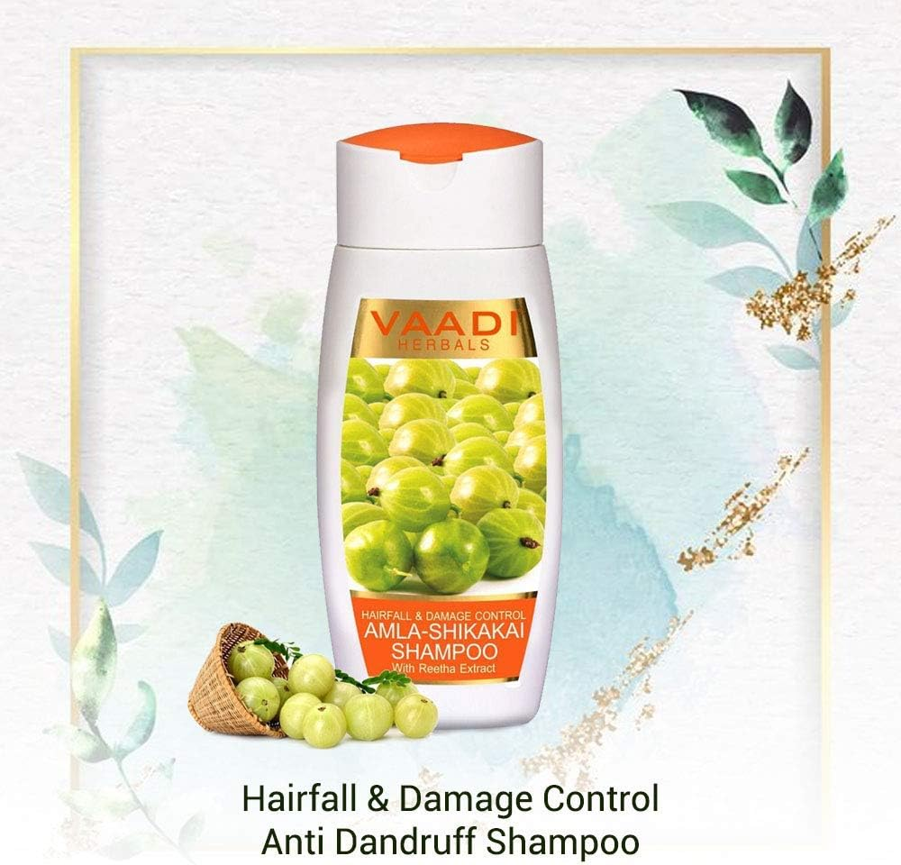 Vaadi Herbals Organic Shampoo Amla Shikakai Reetha - anti Dandruff, Hair Fall & Damage Control - Paraben & Sulfate Free - Suitable for All Hair Types - Value Pack of 3 X 110 Ml