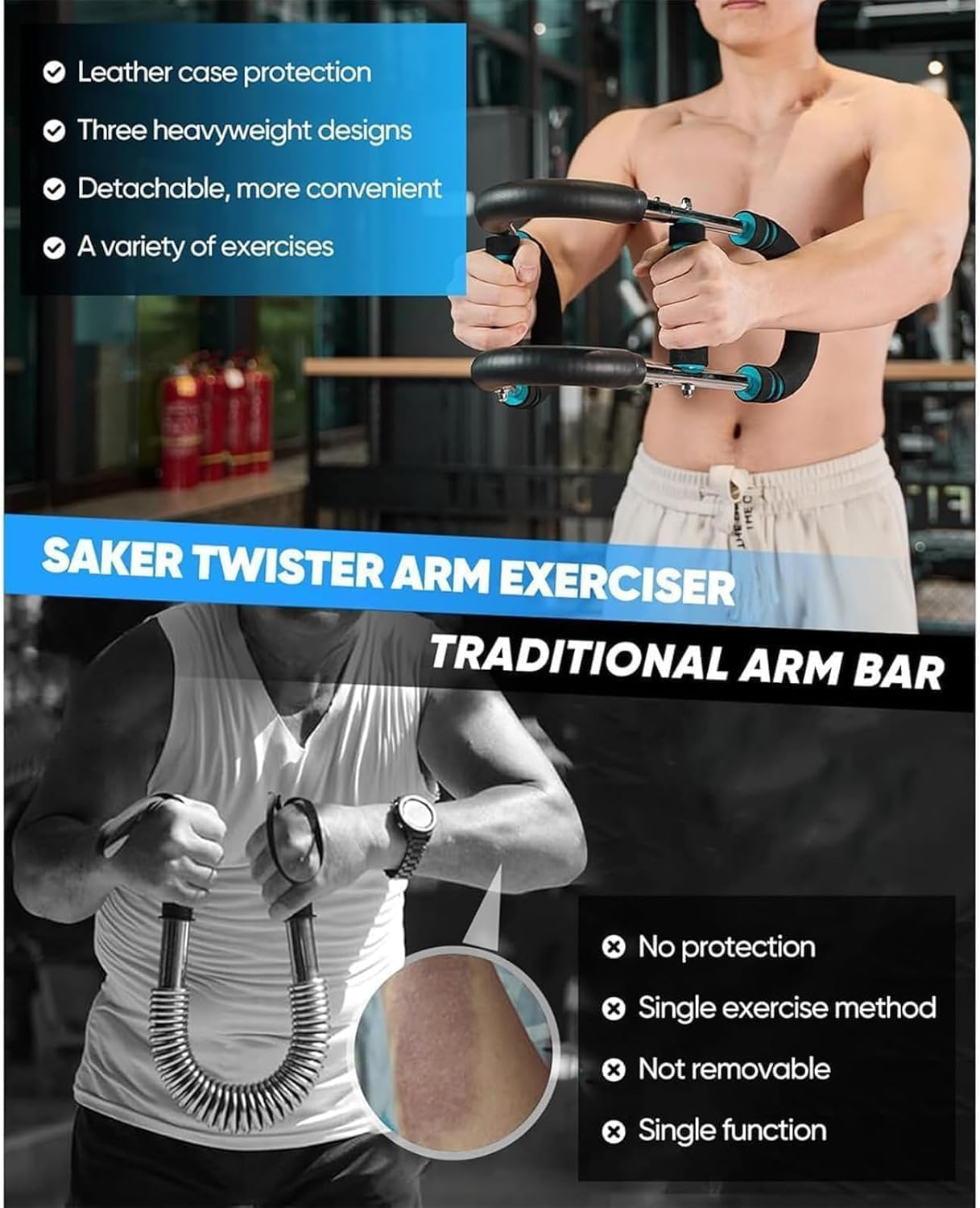 WADY Twister Arm Trainer, Adjustable Resistance Twister Arm Exerciser, Portable Chest Arm Muscle Exerciser for Men & Women, Detachable Power Twister Bar for Home Workout Equipment image number 2